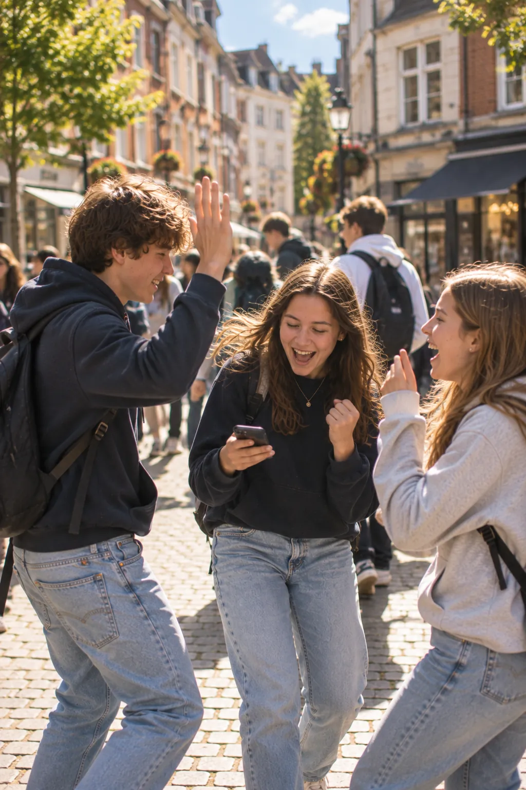Des élèves fêtent une bonne réponse