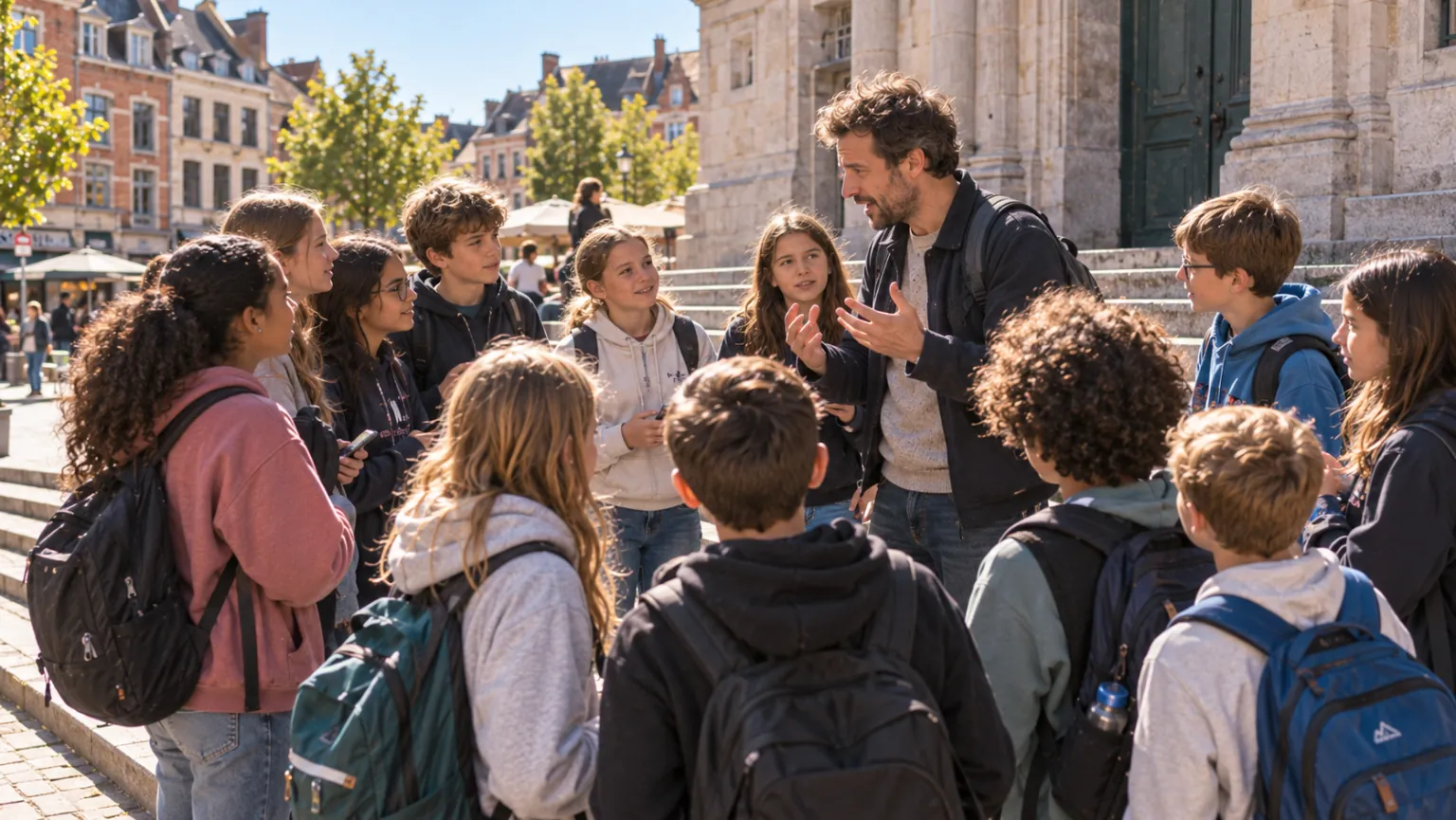 Une classe écoute les consignes avant le départ
