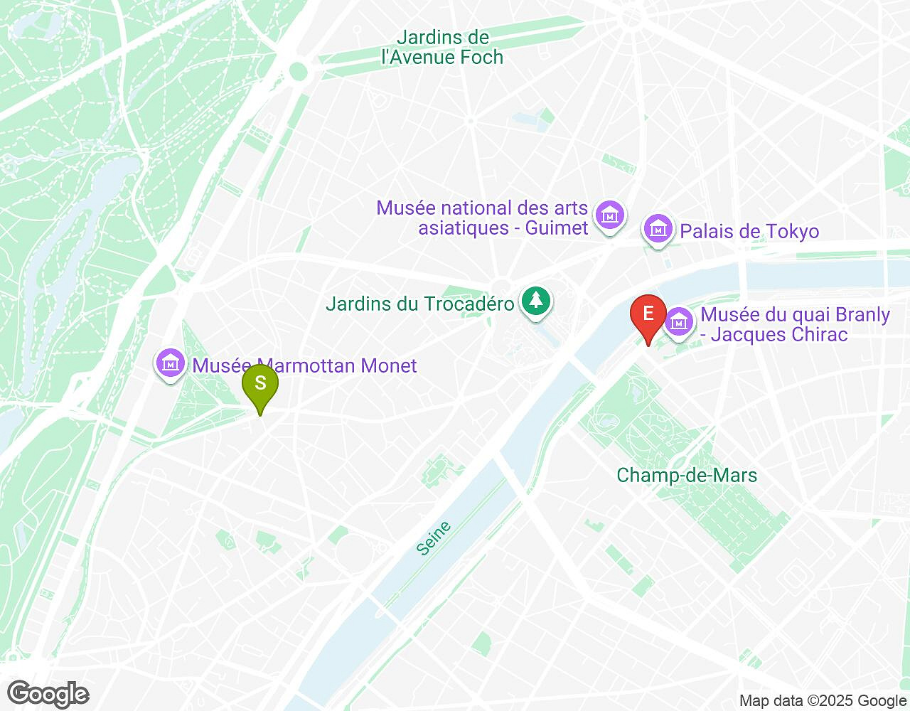 Carte interactive pour Red Nights PARIS indiquant le point de départ, le point d'arrivée et les points d'intérêt