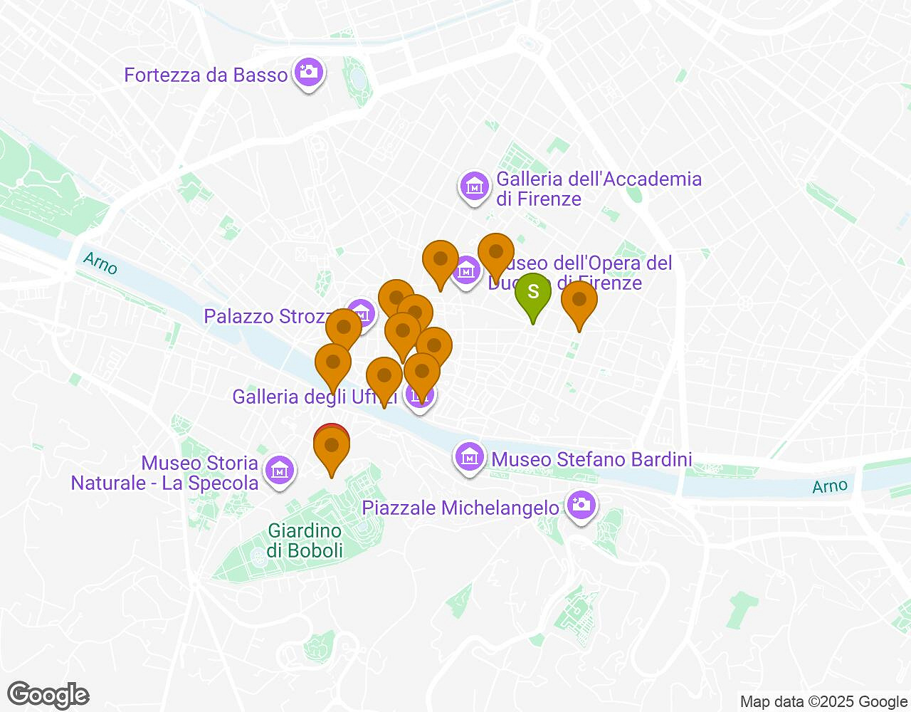Carte interactive pour L'Alchimiste FLORENCE indiquant le point de départ, le point d'arrivée et les points d'intérêt