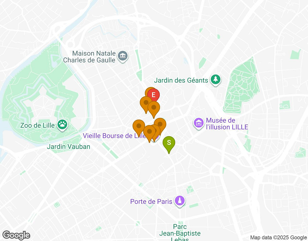 Carte interactive pour Sauvons le Marsupilami ! LILLE indiquant le point de départ, le point d'arrivée et les points d'intérêt