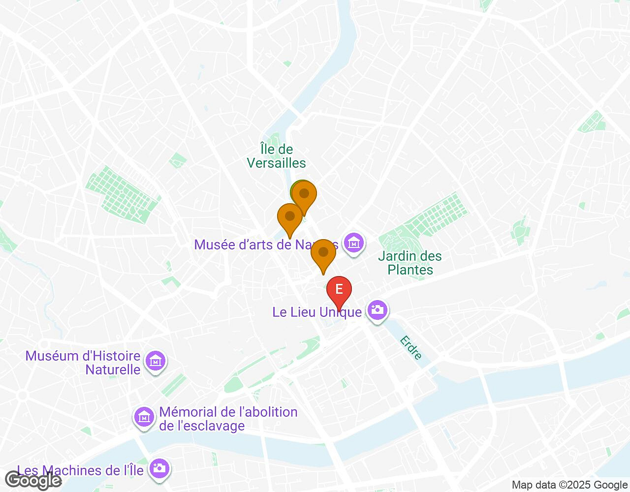 Carte interactive pour Sauvons le Marsupilami ! NANTES indiquant le point de départ, le point d'arrivée et les points d'intérêt