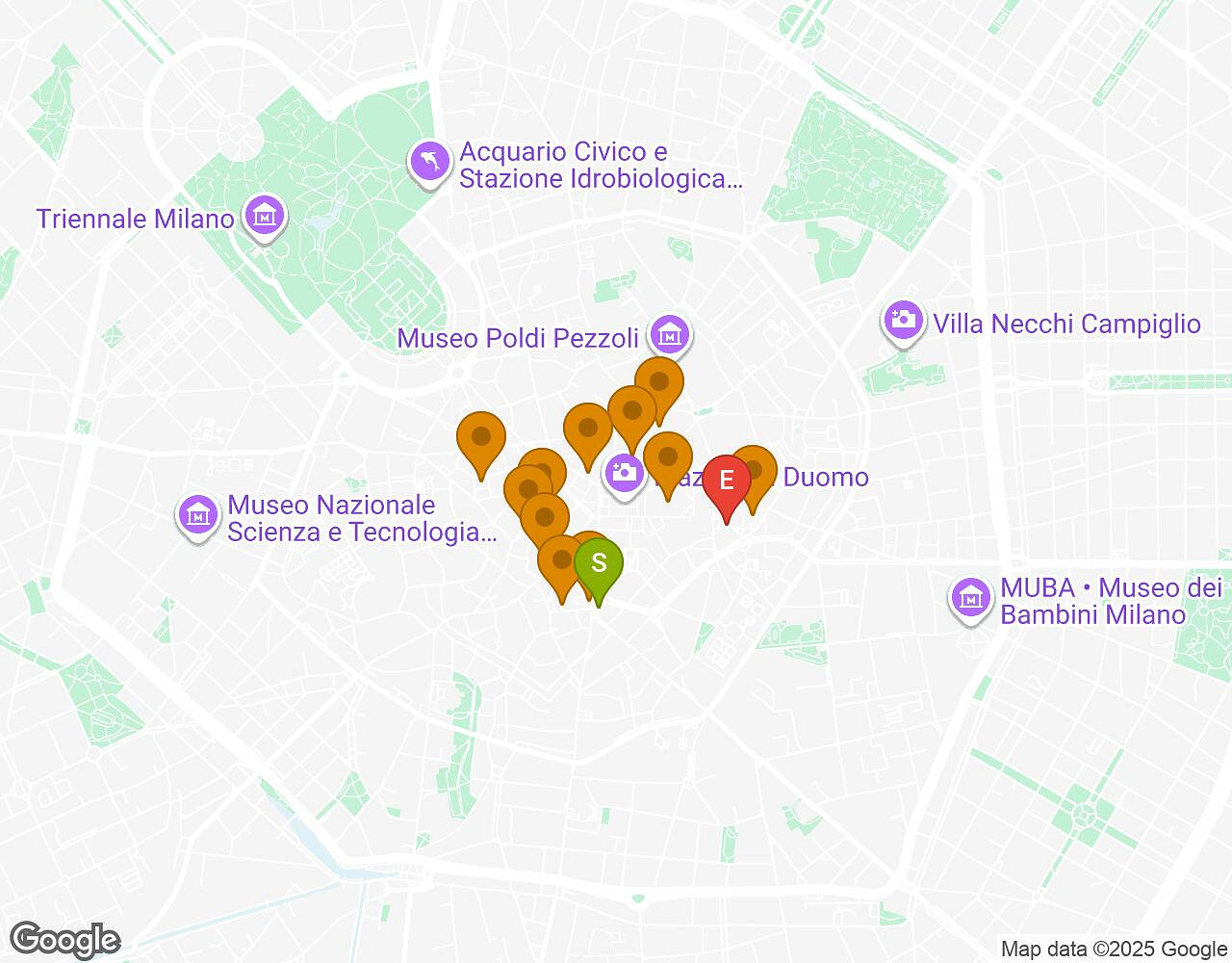 Carte interactive pour L'Affaire Walter MILAN indiquant le point de départ, le point d'arrivée et les points d'intérêt