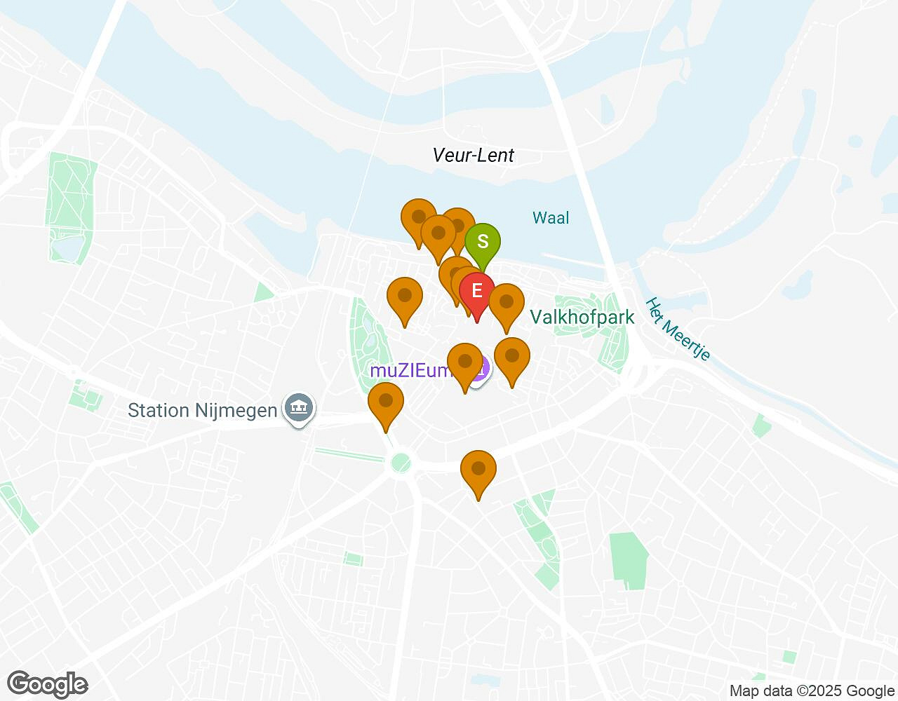 Carte interactive pour L'Alchimiste NIMÈGUE indiquant le point de départ, le point d'arrivée et les points d'intérêt