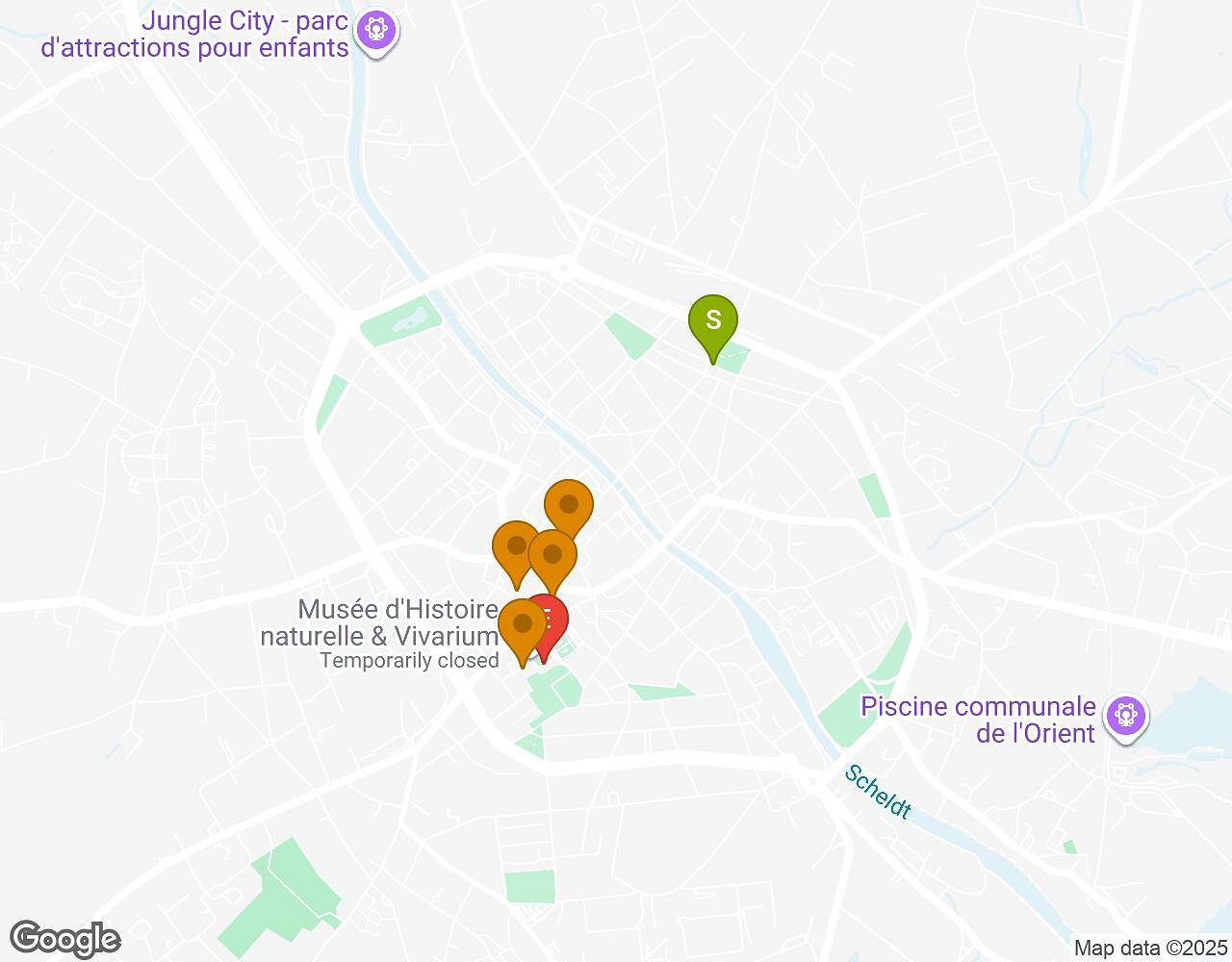 Carte interactive pour L'alchimiste TOURNAI indiquant le point de départ, le point d'arrivée et les points d'intérêt