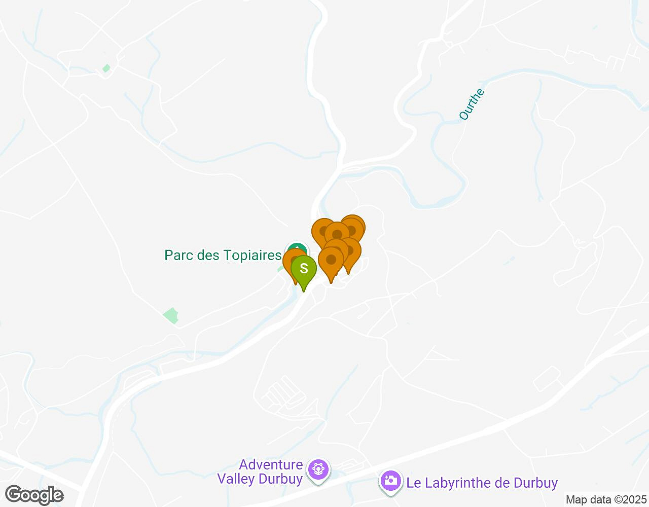 Carte interactive pour L'Alchimiste DURBUY indiquant le point de départ, le point d'arrivée et les points d'intérêt