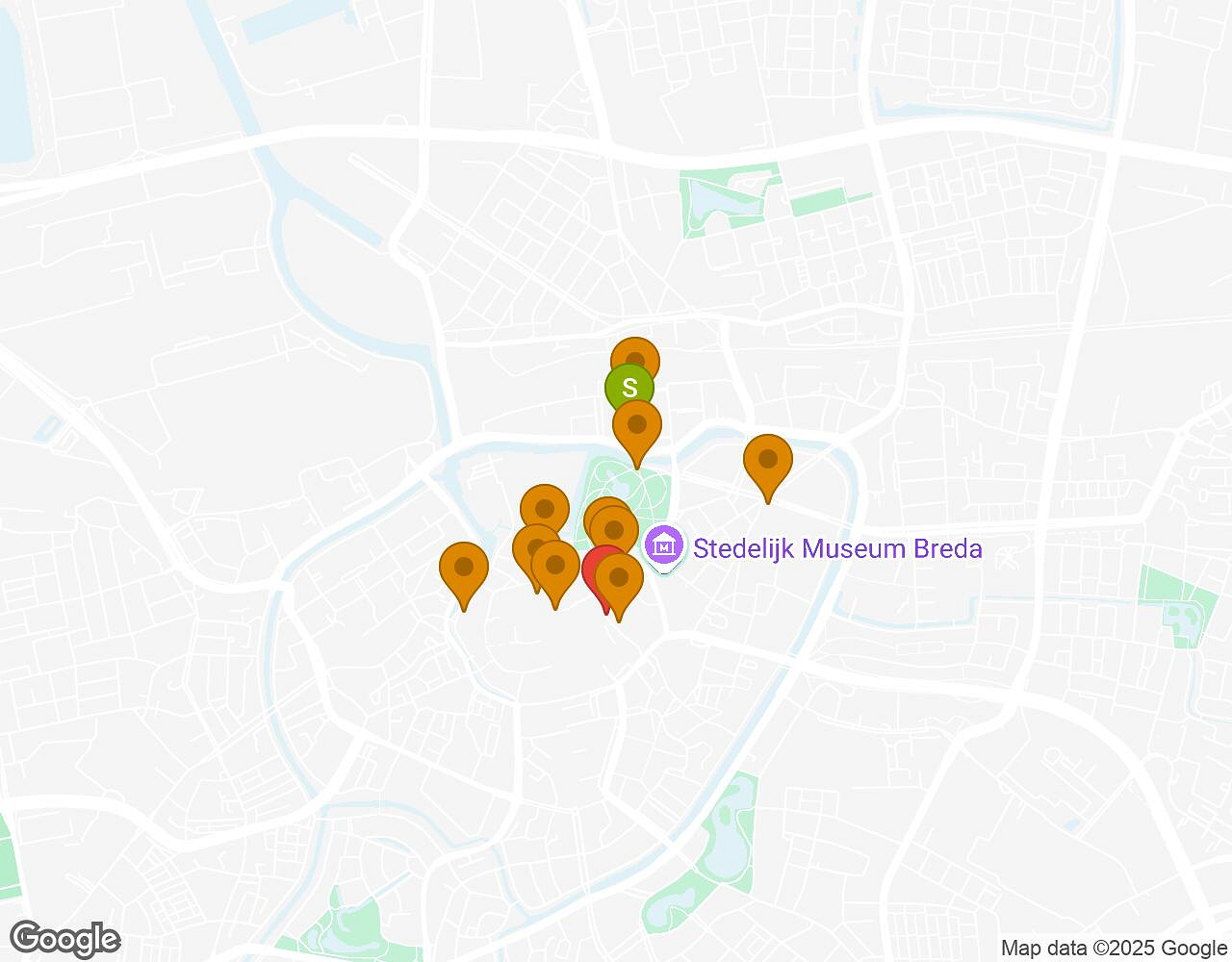 Carte interactive pour L'Alchimiste BREDA indiquant le point de départ, le point d'arrivée et les points d'intérêt