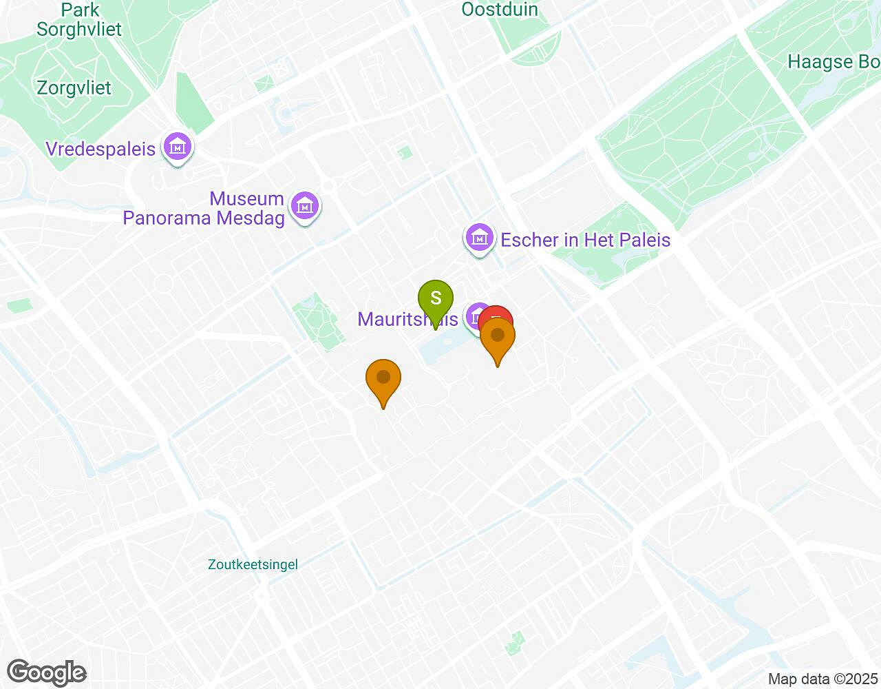 Carte interactive pour L'Alchimiste LA HAYE indiquant le point de départ, le point d'arrivée et les points d'intérêt