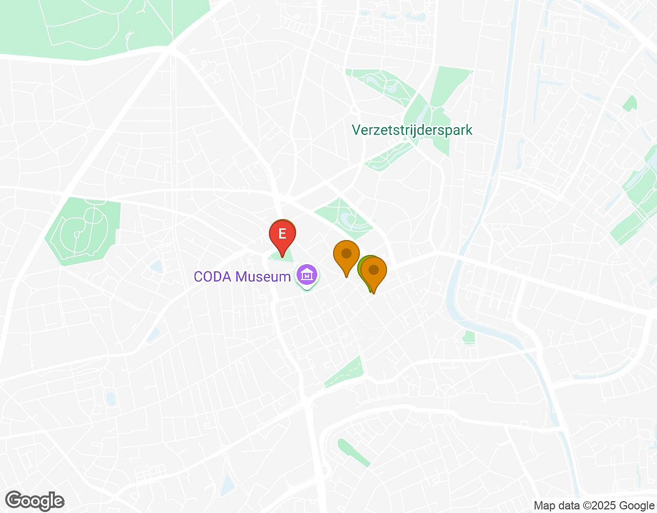 Carte interactive pour Crazytopia APELDOORN indiquant le point de départ, le point d'arrivée et les points d'intérêt
