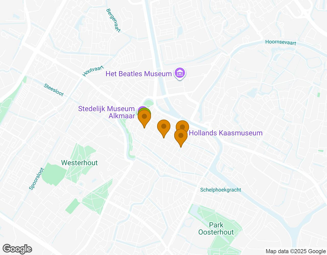 Carte interactive pour Crazytopia ALKMAAR indiquant le point de départ, le point d'arrivée et les points d'intérêt