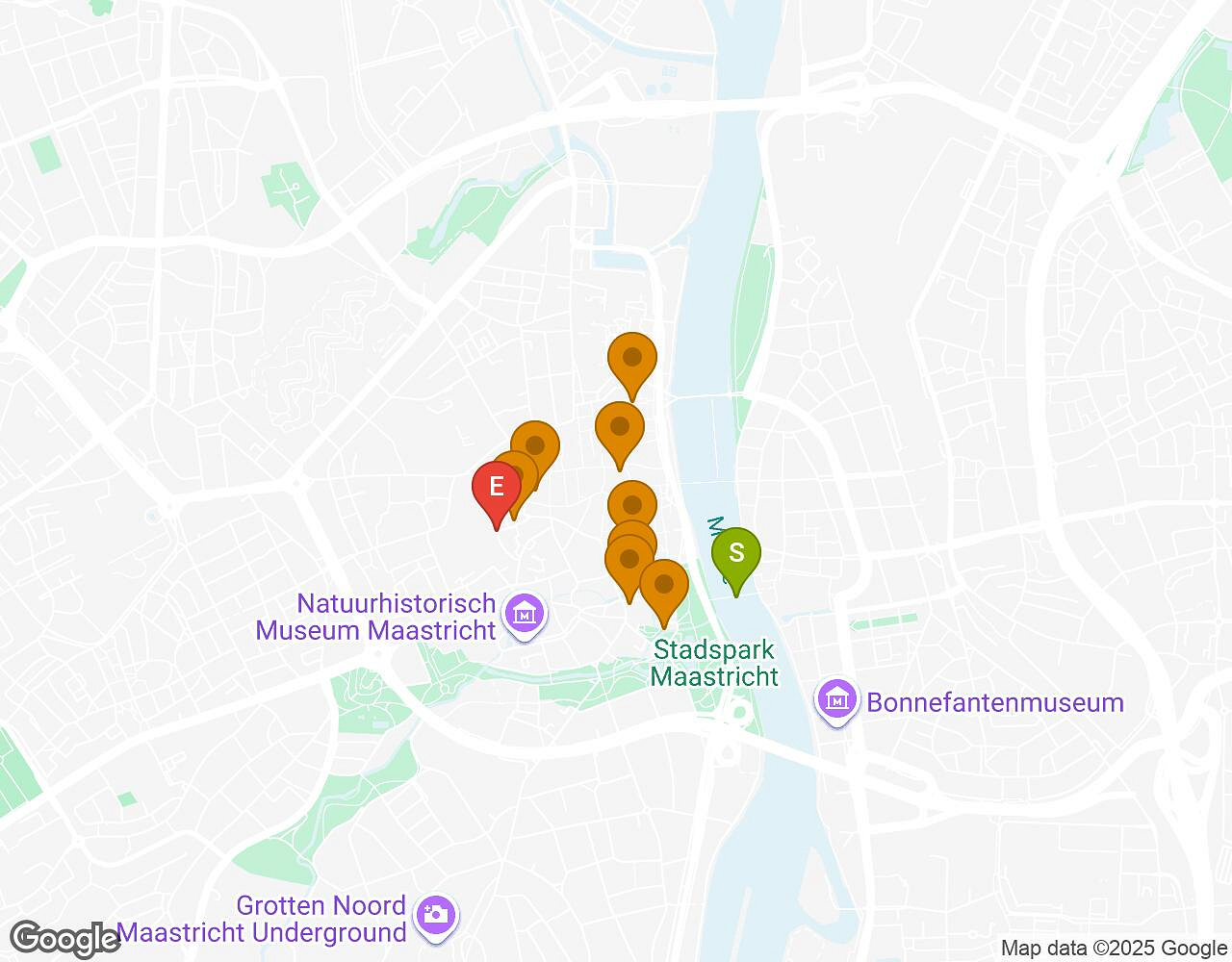 Interactieve kaart voor Crazytopia MAASTRICHT met startpunt, eindpunt en bezienswaardigheden