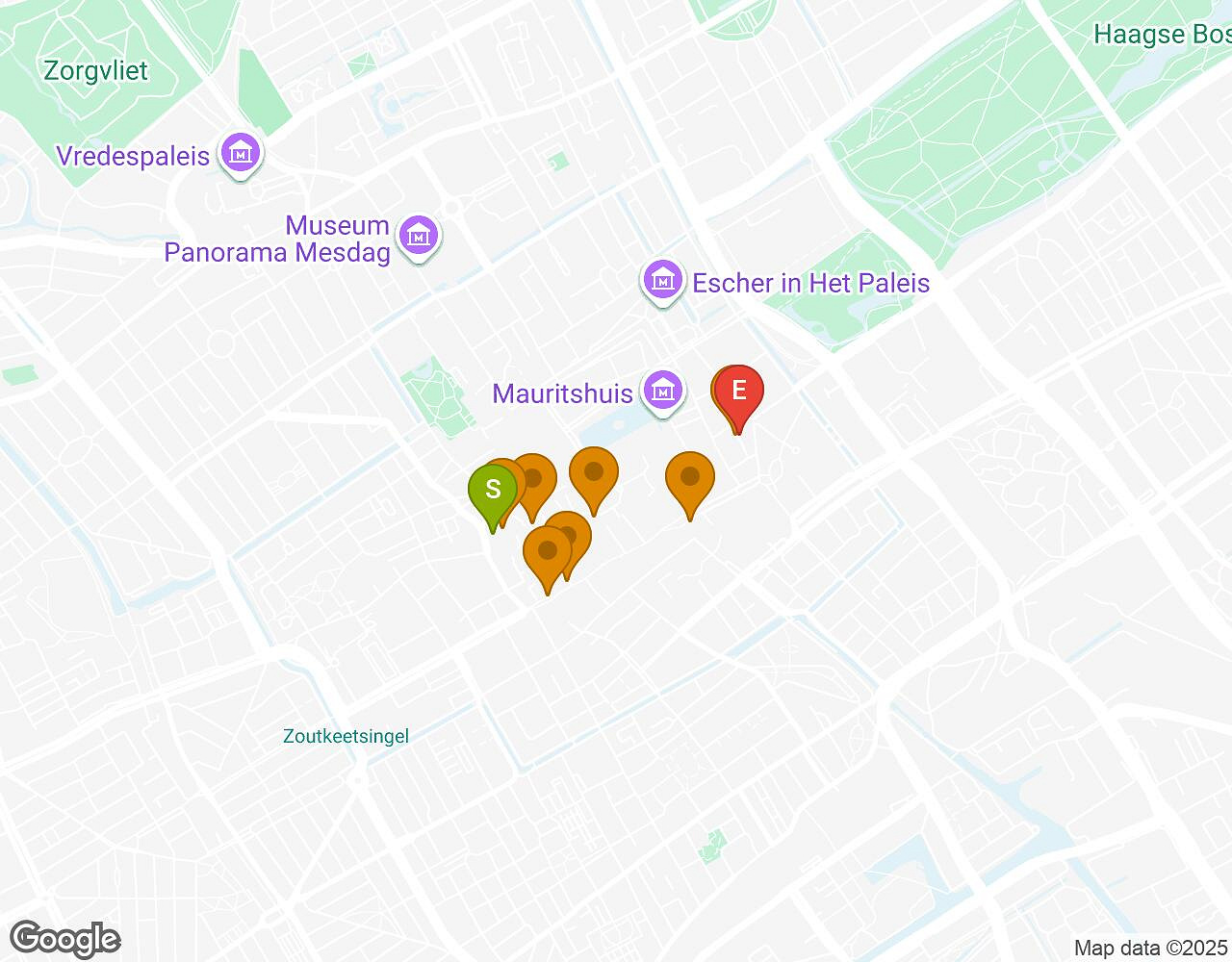 Carte interactive pour Crazytopia LA HAYE indiquant le point de départ, le point d'arrivée et les points d'intérêt