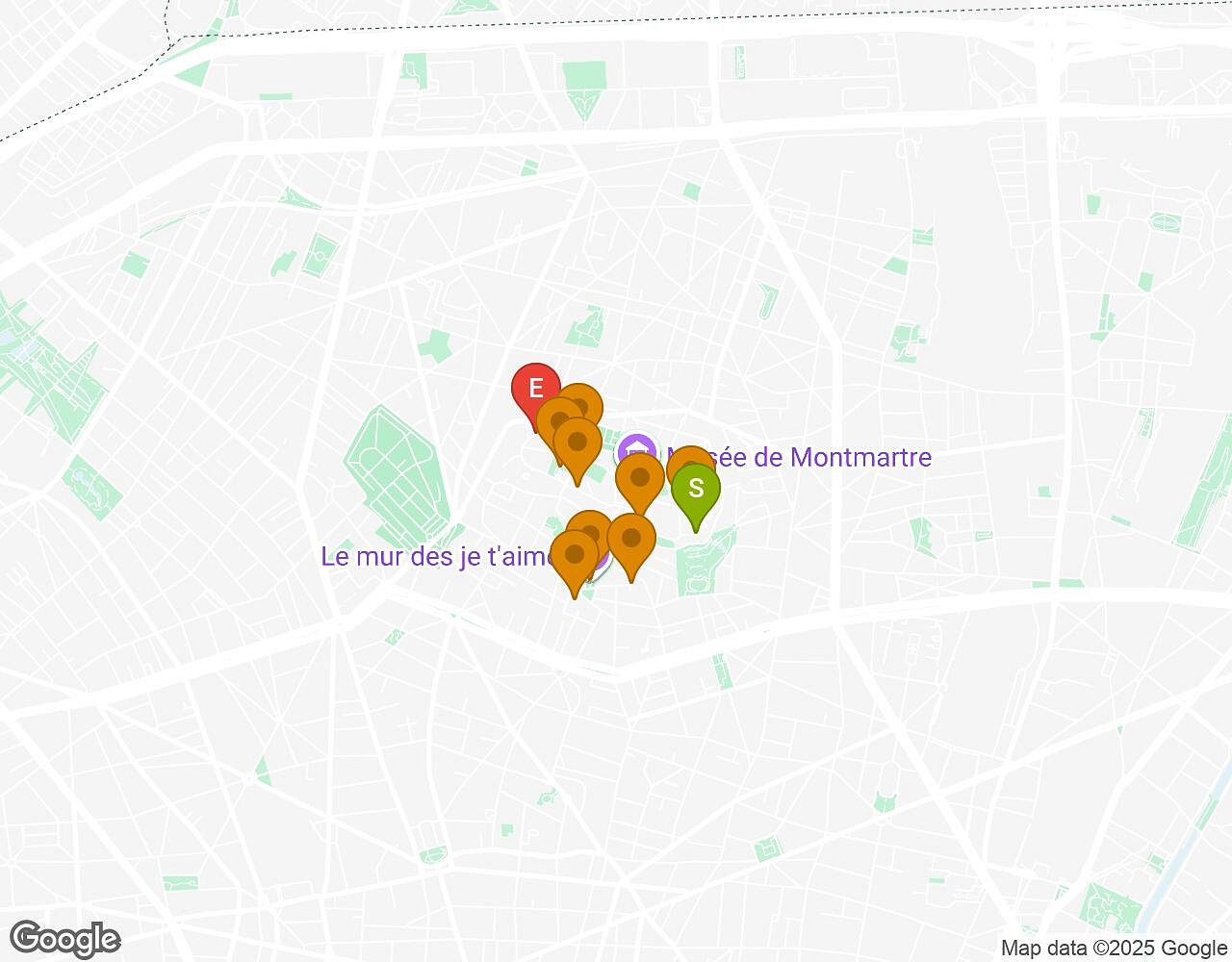 Carte interactive pour Crazytopia PARIS indiquant le point de départ, le point d'arrivée et les points d'intérêt
