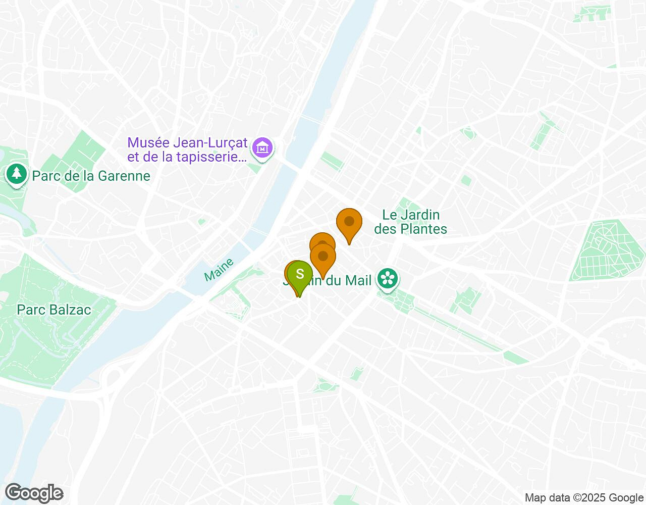 Carte interactive pour Crazytopia ANGERS indiquant le point de départ, le point d'arrivée et les points d'intérêt