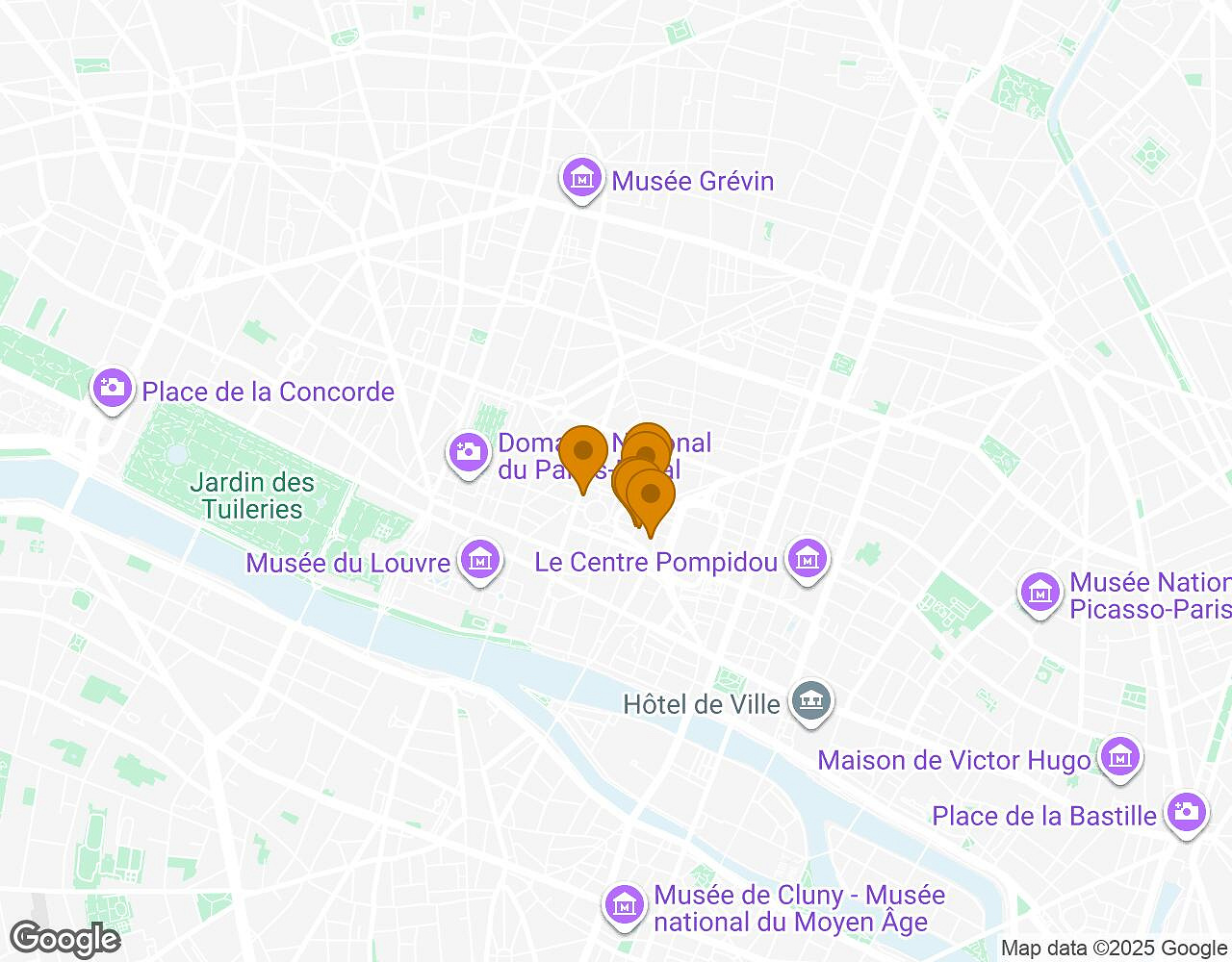Carte interactive pour Peter Pan PARIS indiquant le point de départ, le point d'arrivée et les points d'intérêt