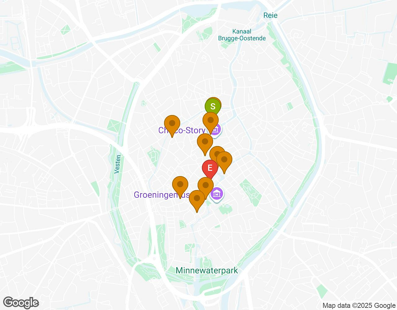 Carte interactive pour L'Affaire Walter BRUGES indiquant le point de départ, le point d'arrivée et les points d'intérêt