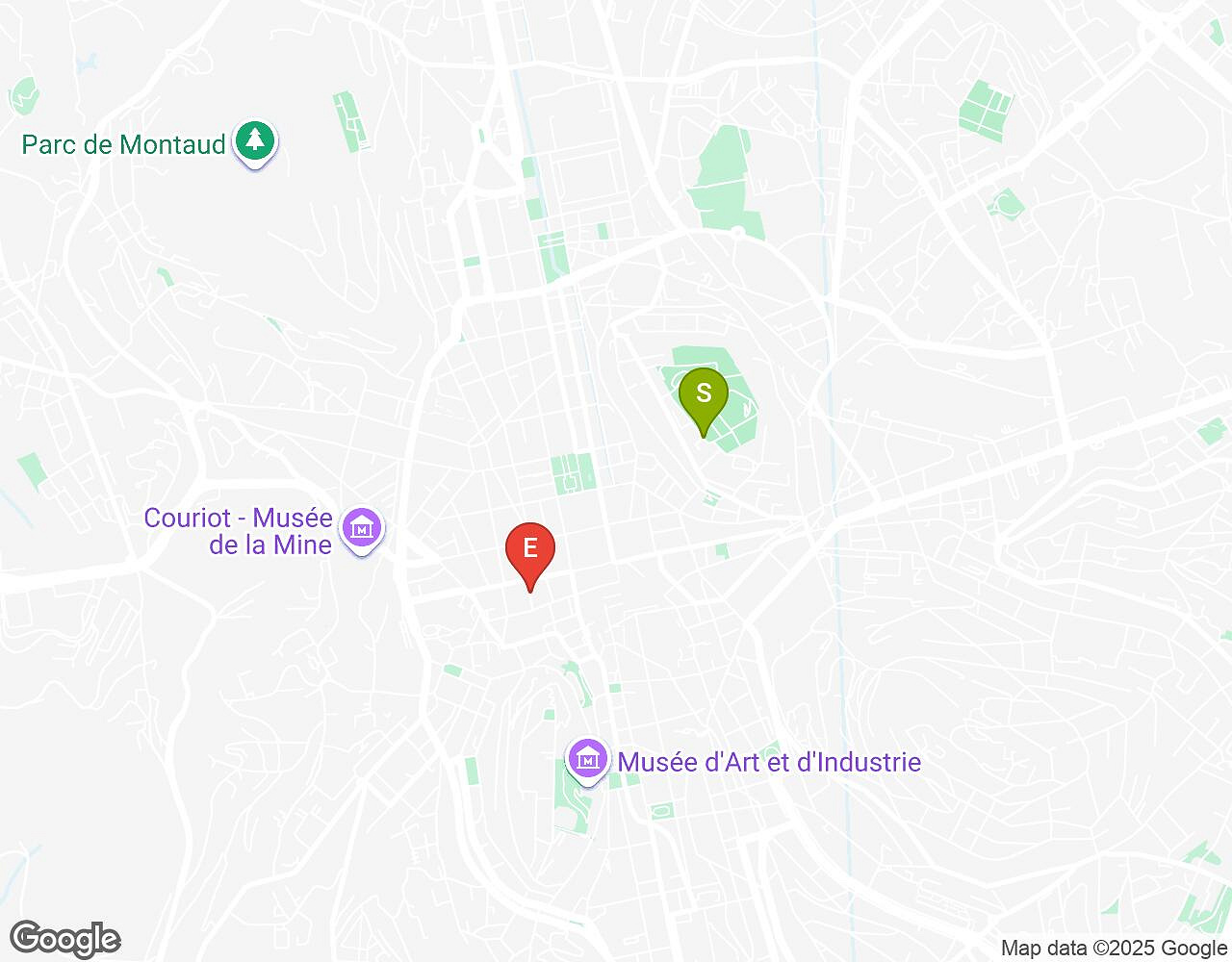 Carte interactive pour L'Alchimiste SAINT-ETIENNE indiquant le point de départ, le point d'arrivée et les points d'intérêt