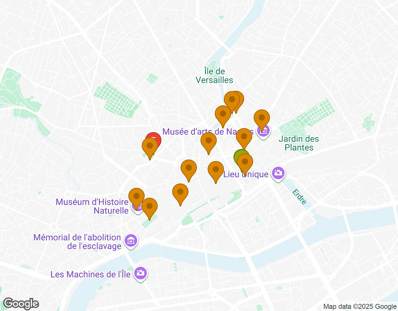Carte interactive pour L'Alchimiste NANTES indiquant le point de départ, le point d'arrivée et les points d'intérêt