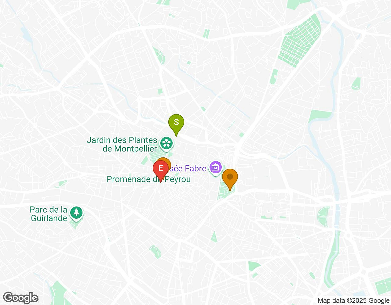 Carte interactive pour L'Alchimiste MONTPELLIER indiquant le point de départ, le point d'arrivée et les points d'intérêt