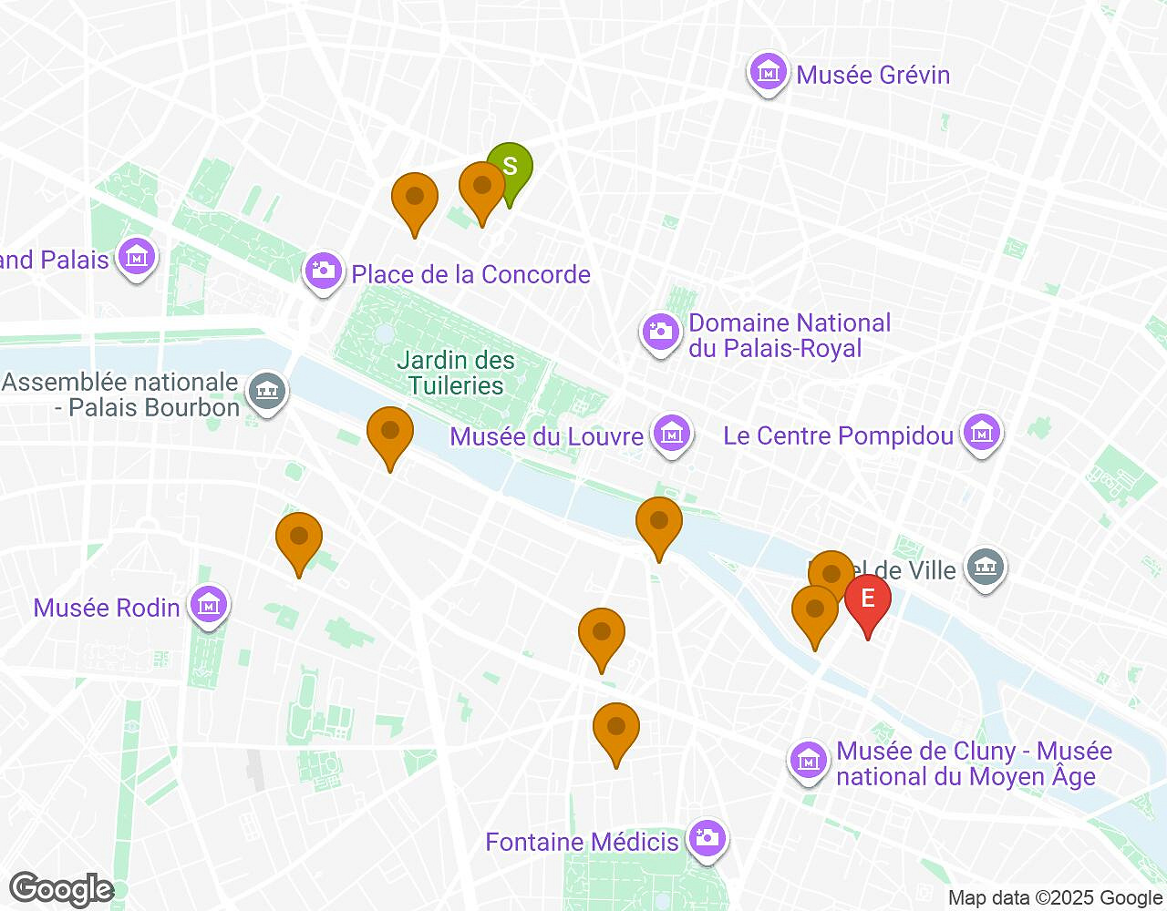 Carte interactive pour L'Alchimiste PARIS indiquant le point de départ, le point d'arrivée et les points d'intérêt