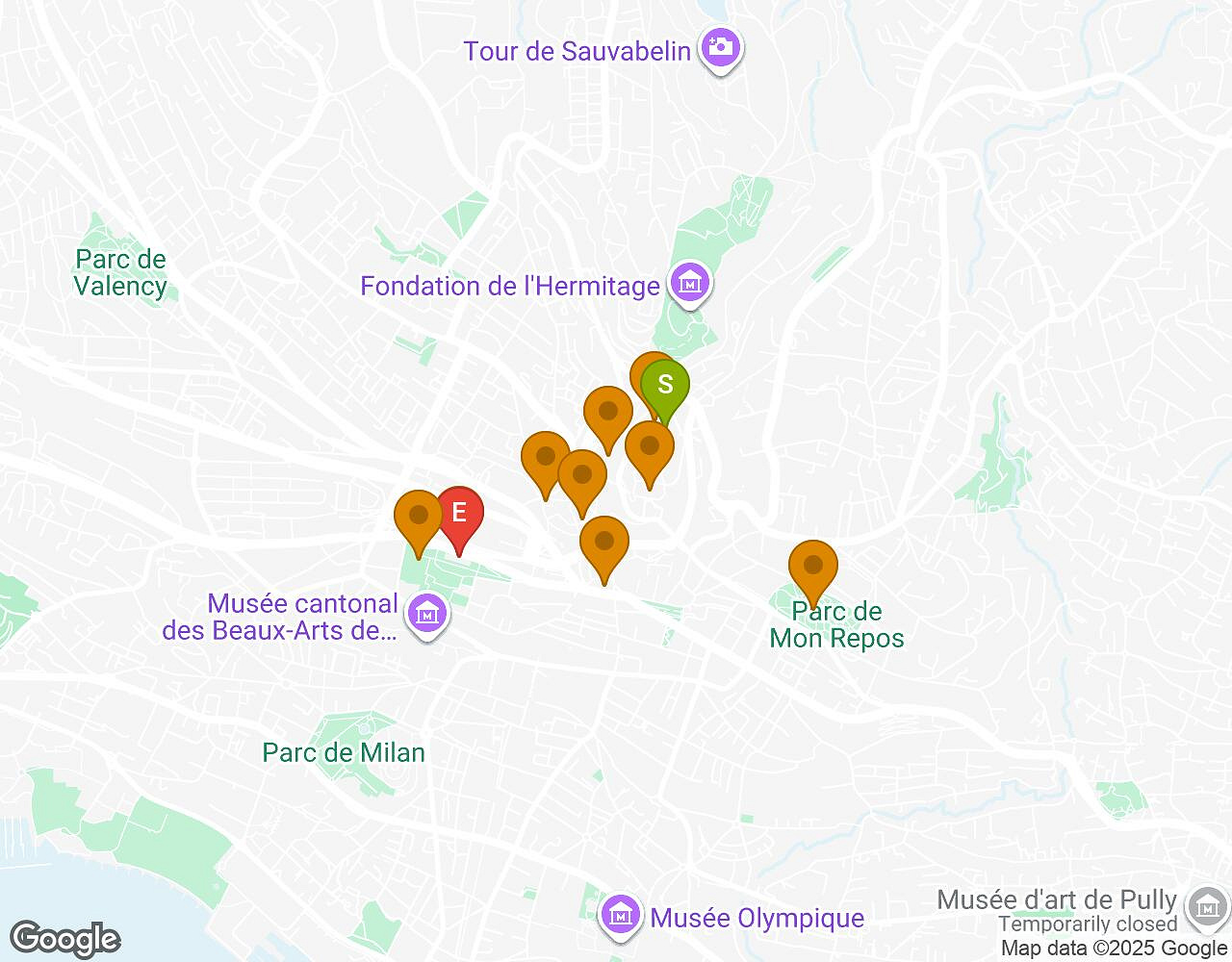 Carte interactive pour L'Alchimiste LAUSANNE indiquant le point de départ, le point d'arrivée et les points d'intérêt
