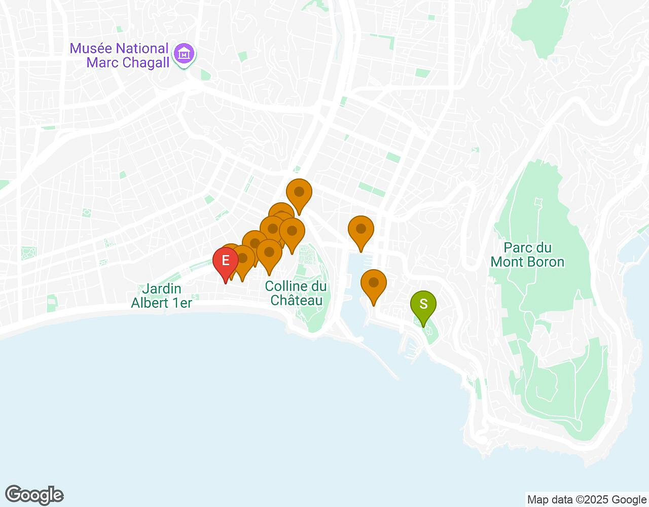 Carte interactive pour L'Alchimiste NICE indiquant le point de départ, le point d'arrivée et les points d'intérêt