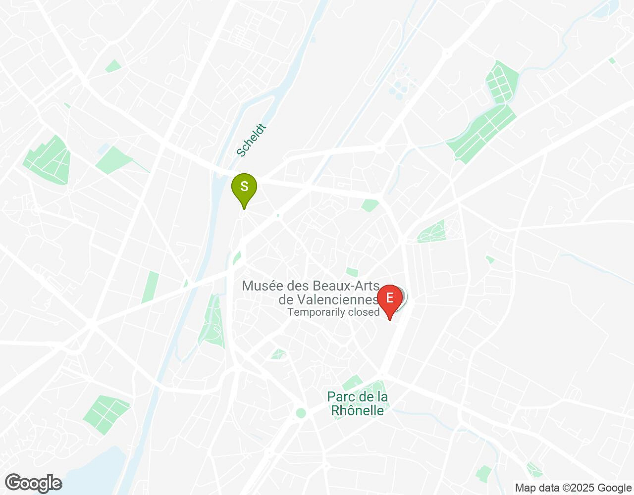 Carte interactive pour L'Alchimiste VALENCIENNES indiquant le point de départ, le point d'arrivée et les points d'intérêt
