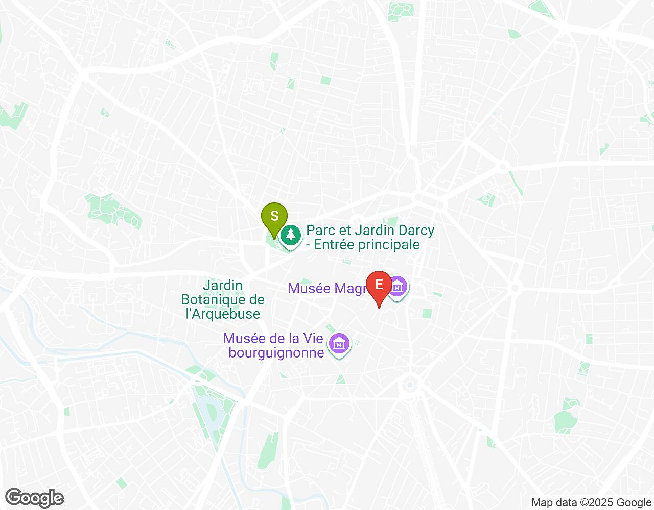 Carte interactive pour L'Alchimiste DIJON indiquant le point de départ, le point d'arrivée et les points d'intérêt