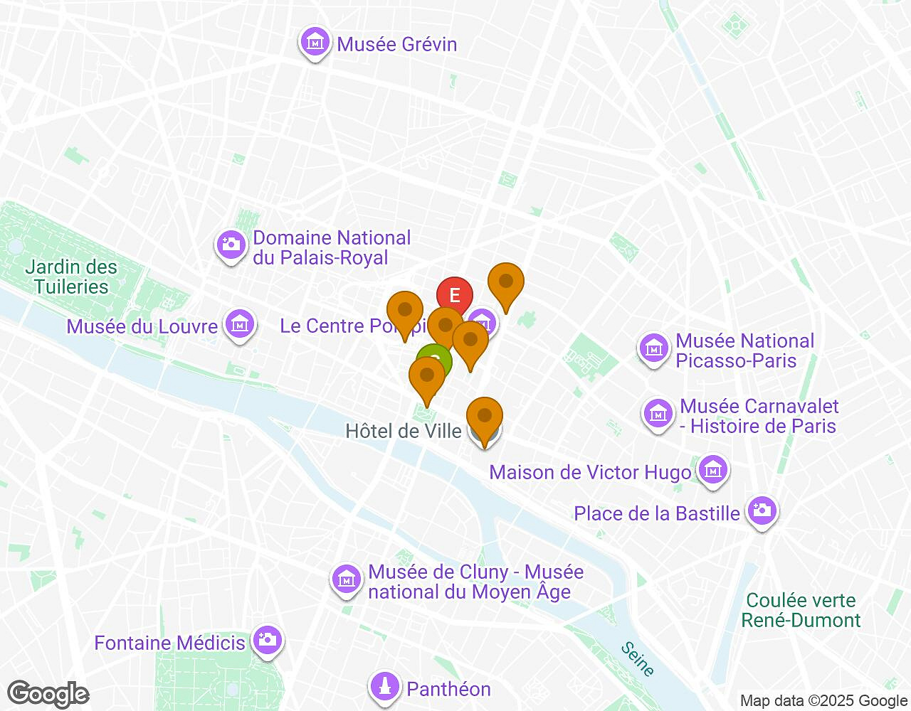 Carte interactive pour Bachelor Challenge PARIS indiquant le point de départ, le point d'arrivée et les points d'intérêt
