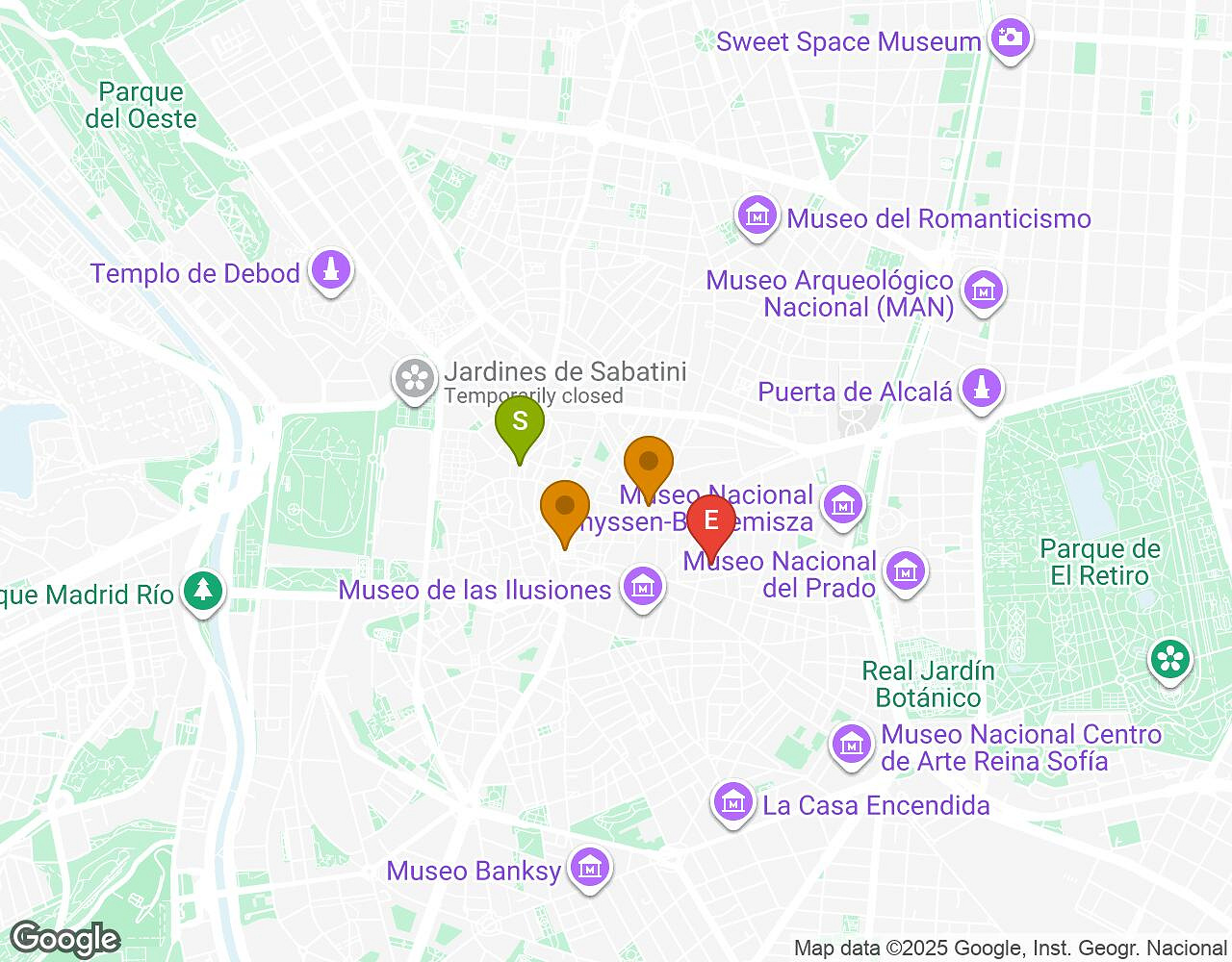 Carte interactive pour Bachelor Challenge MADRID indiquant le point de départ, le point d'arrivée et les points d'intérêt