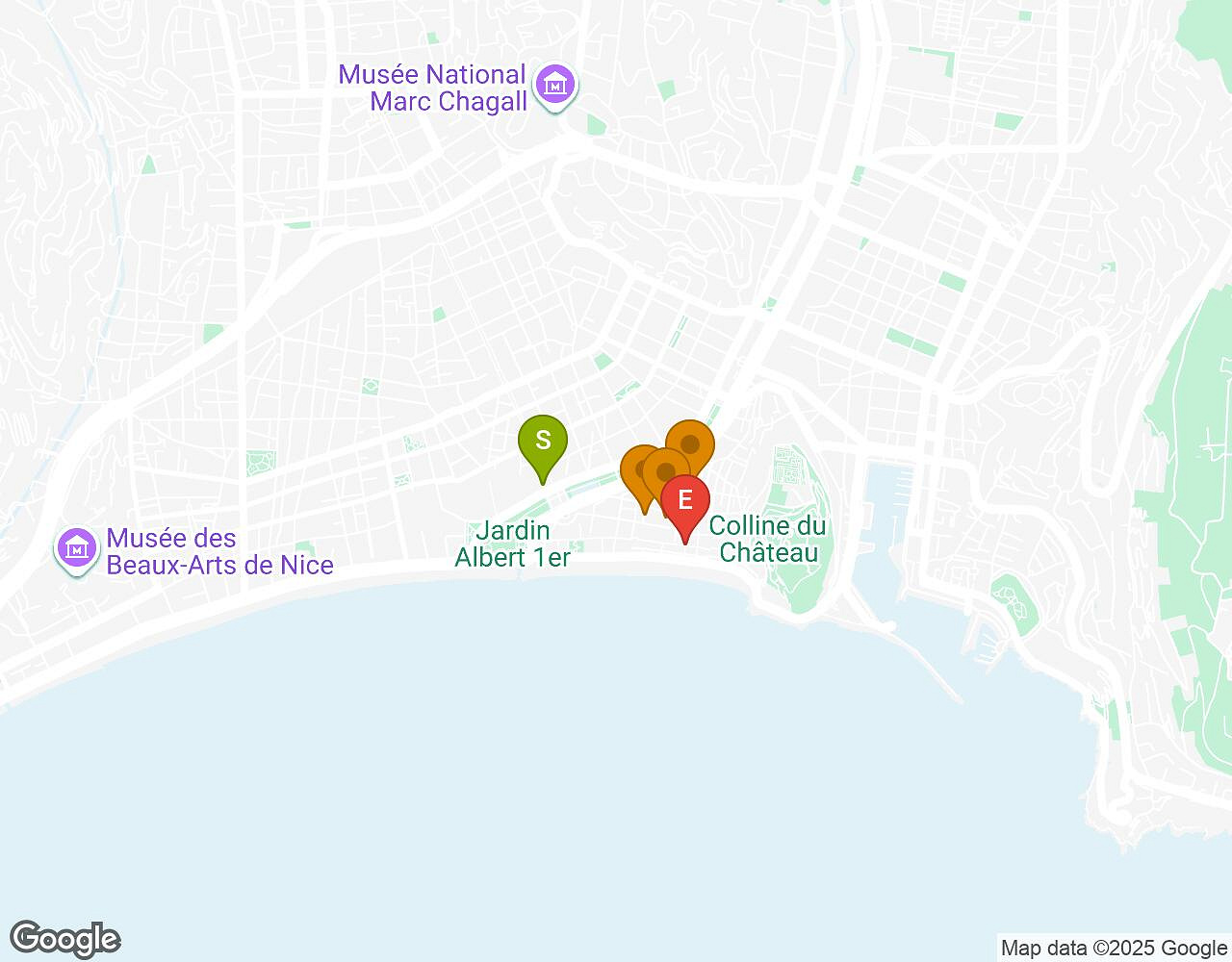 Carte interactive pour Bachelor Challenge NICE indiquant le point de départ, le point d'arrivée et les points d'intérêt