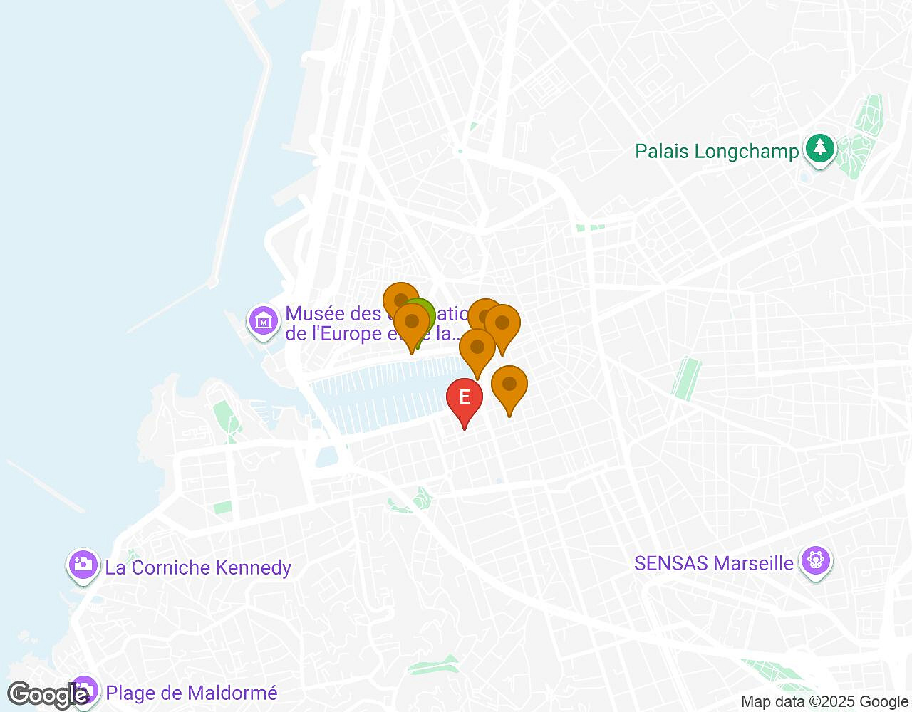 Carte interactive pour Bachelor Challenge MARSEILLE indiquant le point de départ, le point d'arrivée et les points d'intérêt