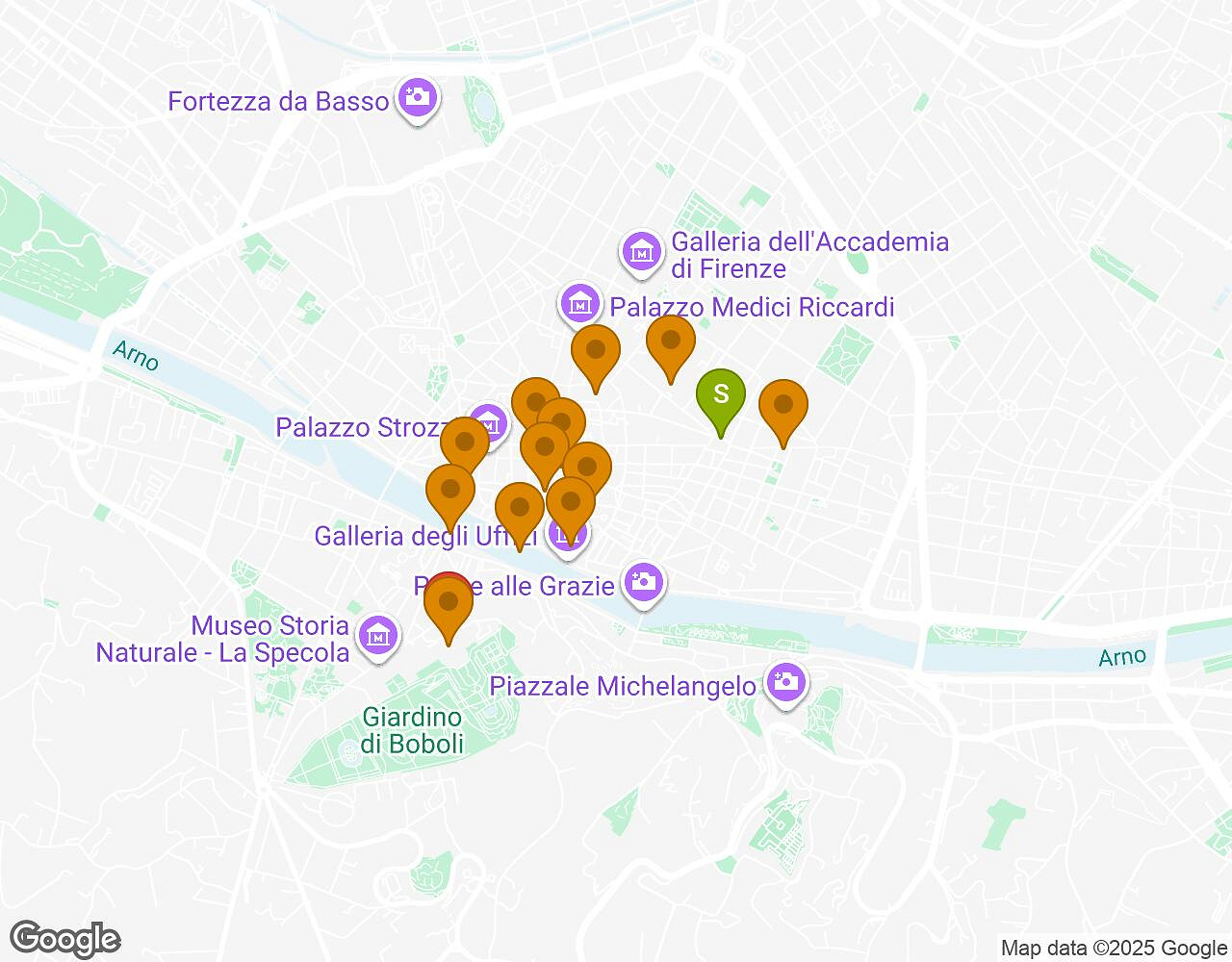 Interactive map for The Alchemist FLORENCE showing start point, end point and points of interest