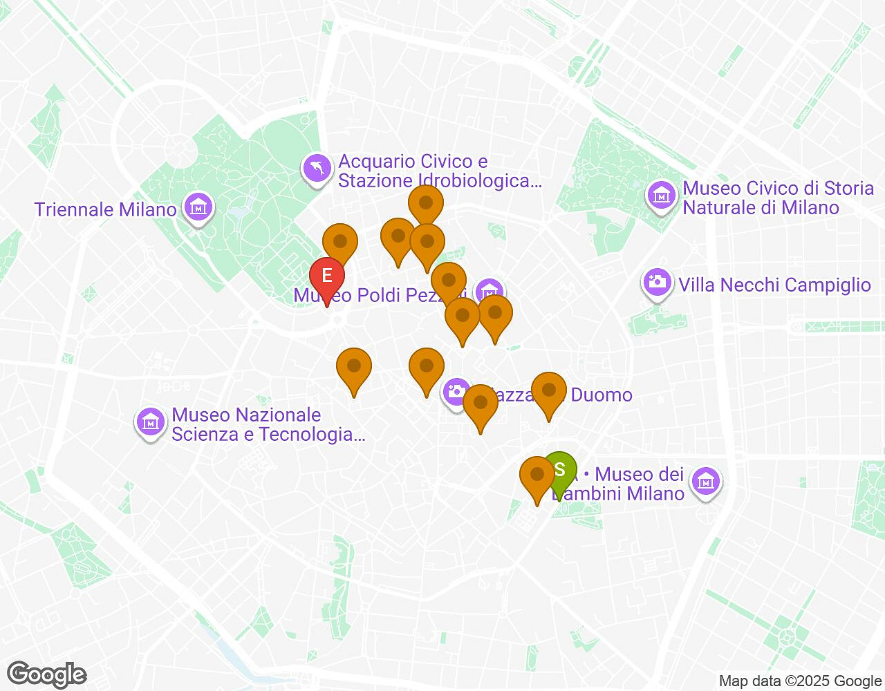 Interactive map for The Alchemist MILAN showing start point, end point and points of interest