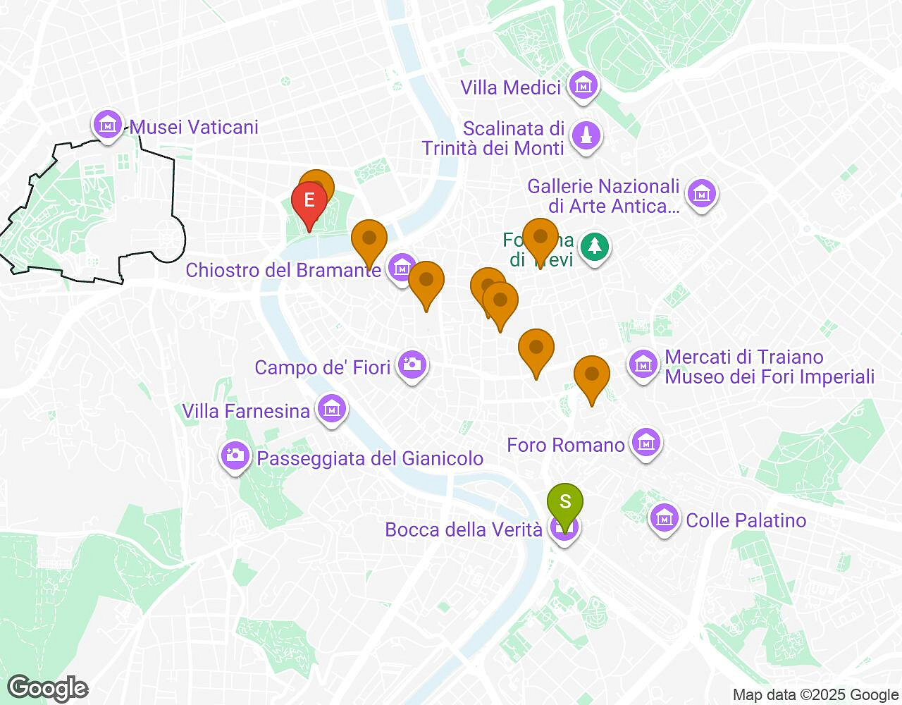 Interactive map for The Alchemist ROME showing start point, end point and points of interest