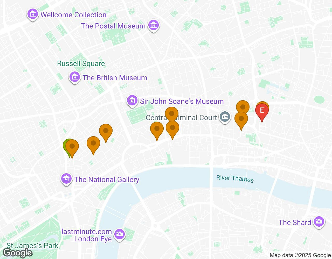 Interactieve kaart voor De Zaak Walter LONDEN met startpunt, eindpunt en bezienswaardigheden