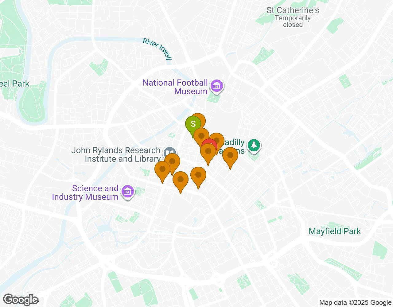Carte interactive pour L'affaire Walter MANCHESTER indiquant le point de départ, le point d'arrivée et les points d'intérêt