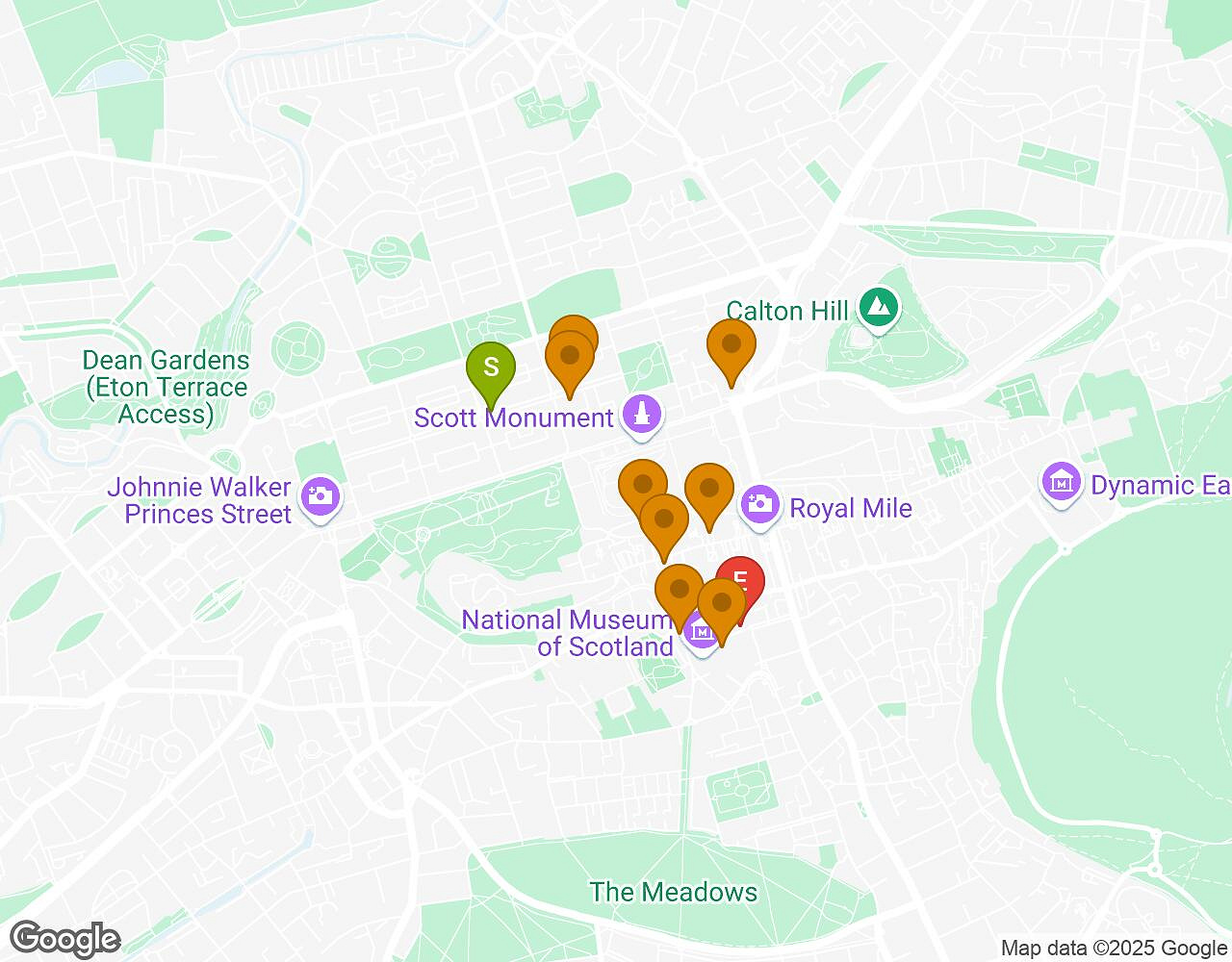 Interactive map for The Walter Case EDINBURGH showing start point, end point and points of interest