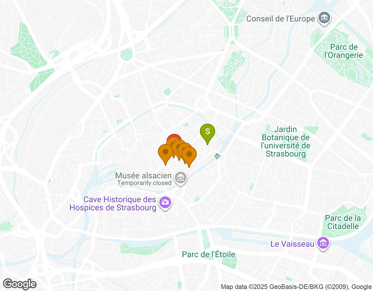 Interactieve kaart voor Red Marsupilami! Strasbourg met startpunt, eindpunt en bezienswaardigheden