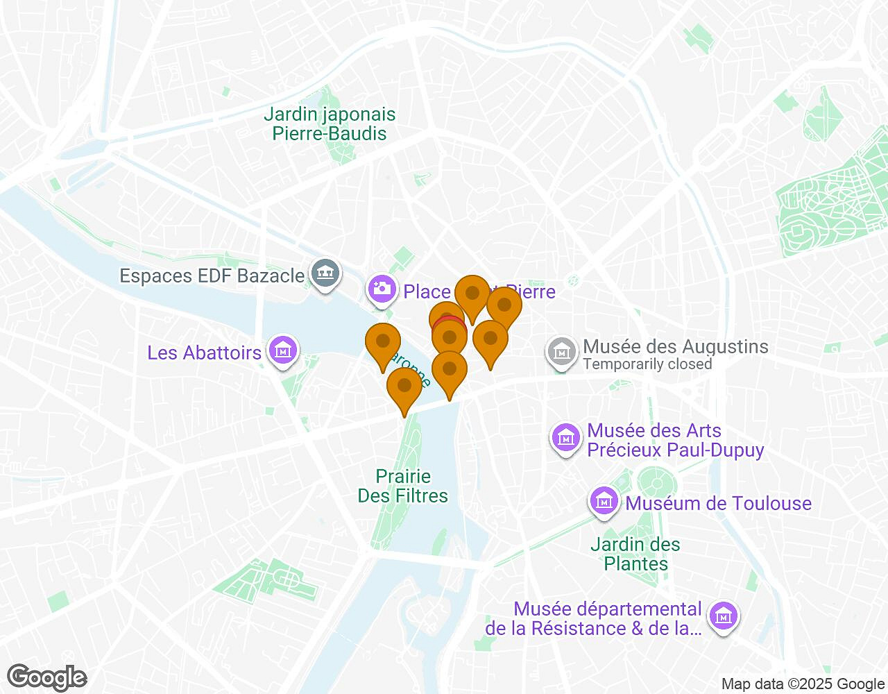 Carte interactive pour Sauvons le Marsupilami ! Toulouse indiquant le point de départ, le point d'arrivée et les points d'intérêt