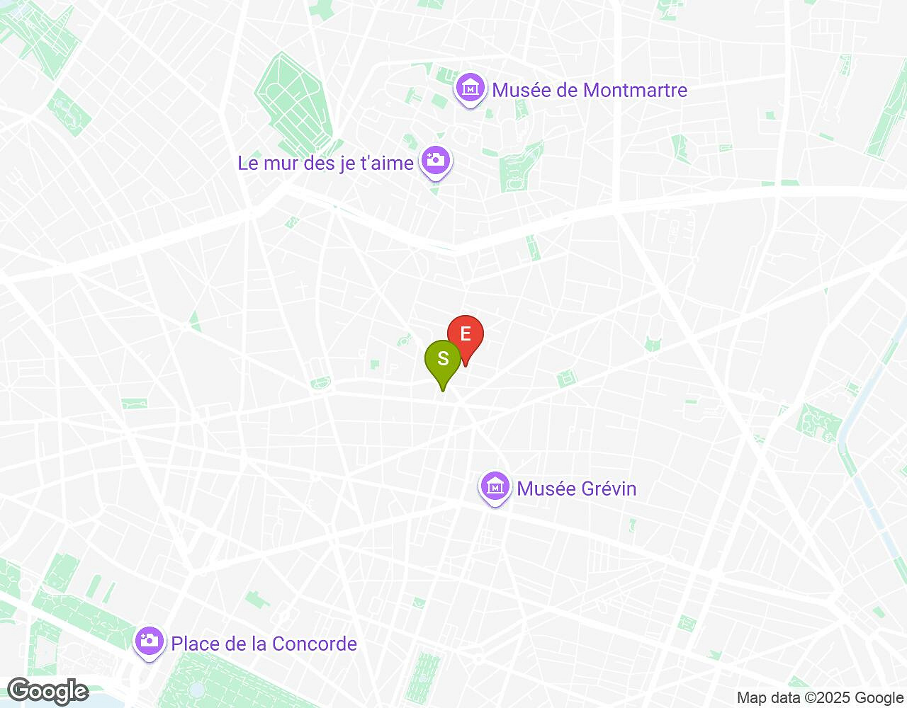 Carte interactive pour Sauvons le Marsupilami ! PARIS indiquant le point de départ, le point d'arrivée et les points d'intérêt