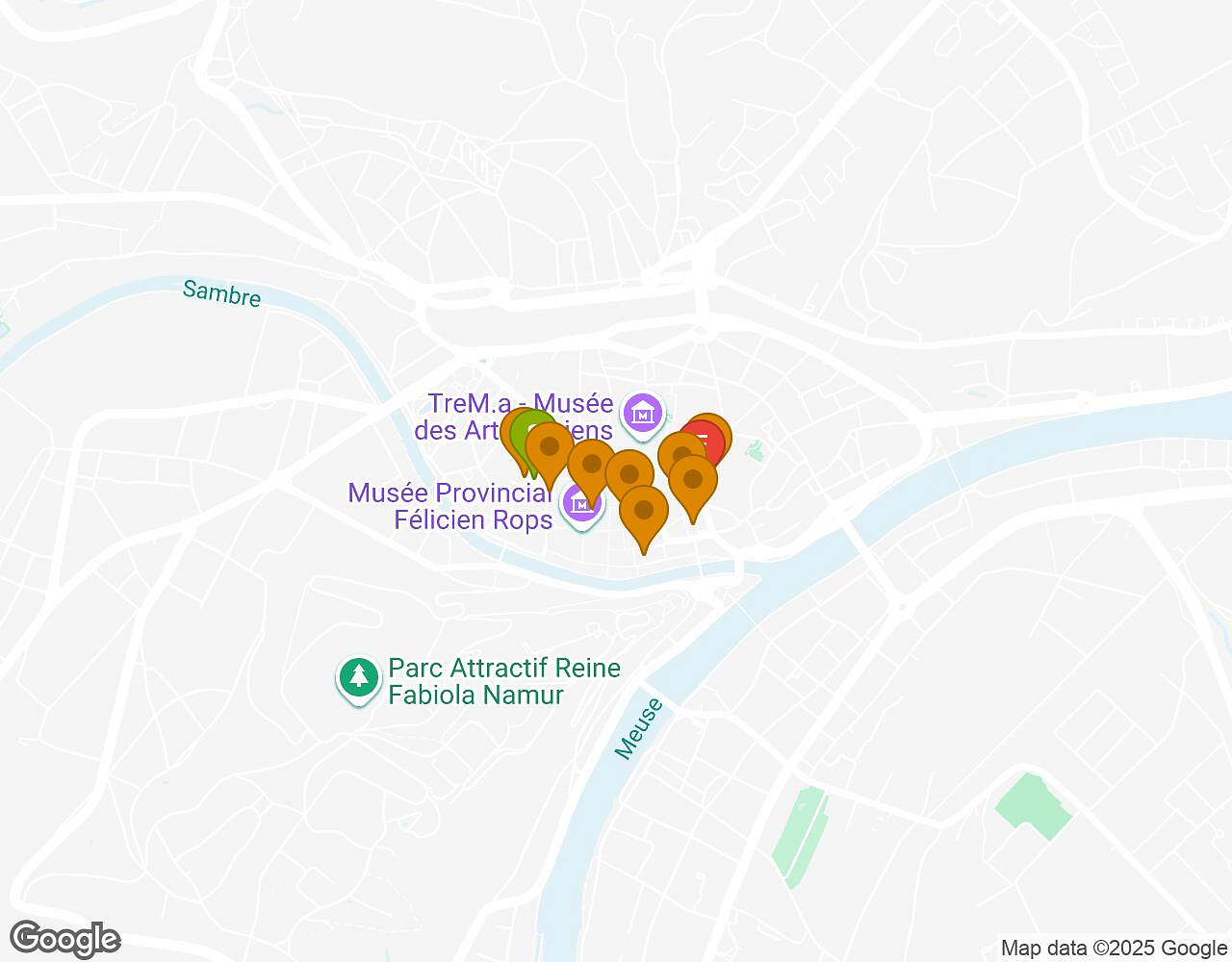 Interactive map for Saving Marsupilami! NAMUR showing start point, end point and points of interest
