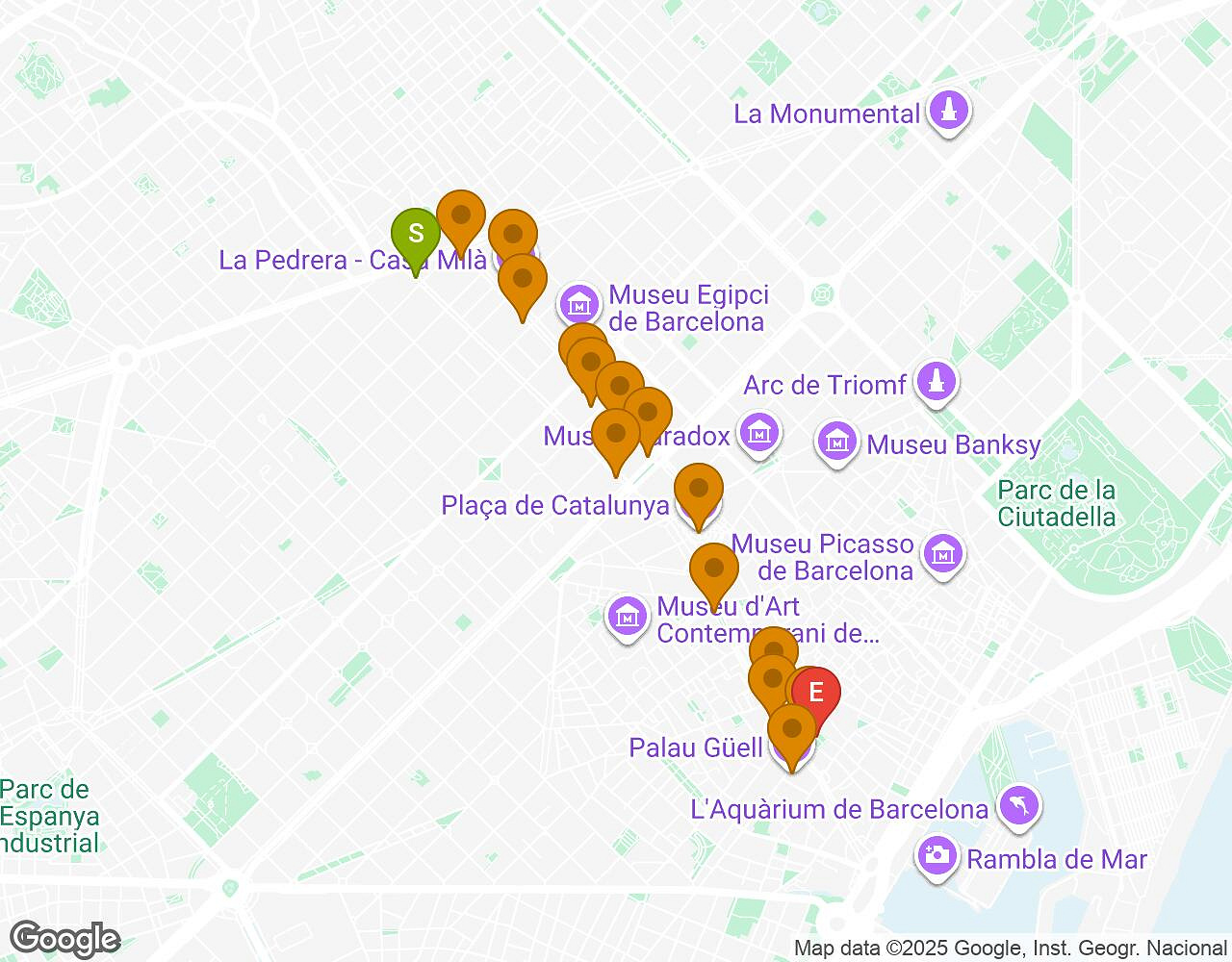 Interactive map for The Walter Case BARCELONA showing start point, end point and points of interest