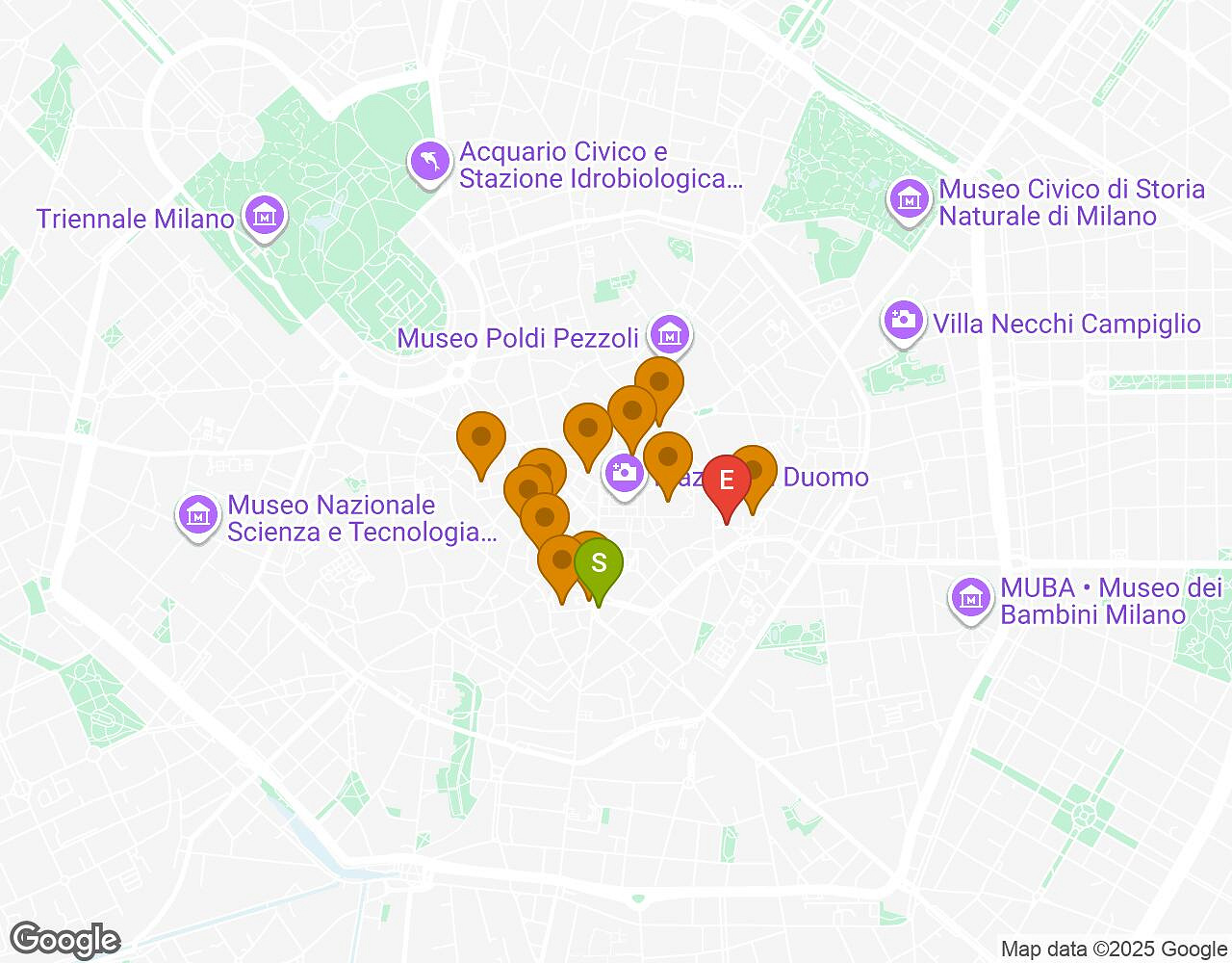 Interactive map for The Walter Case MILAN showing start point, end point and points of interest