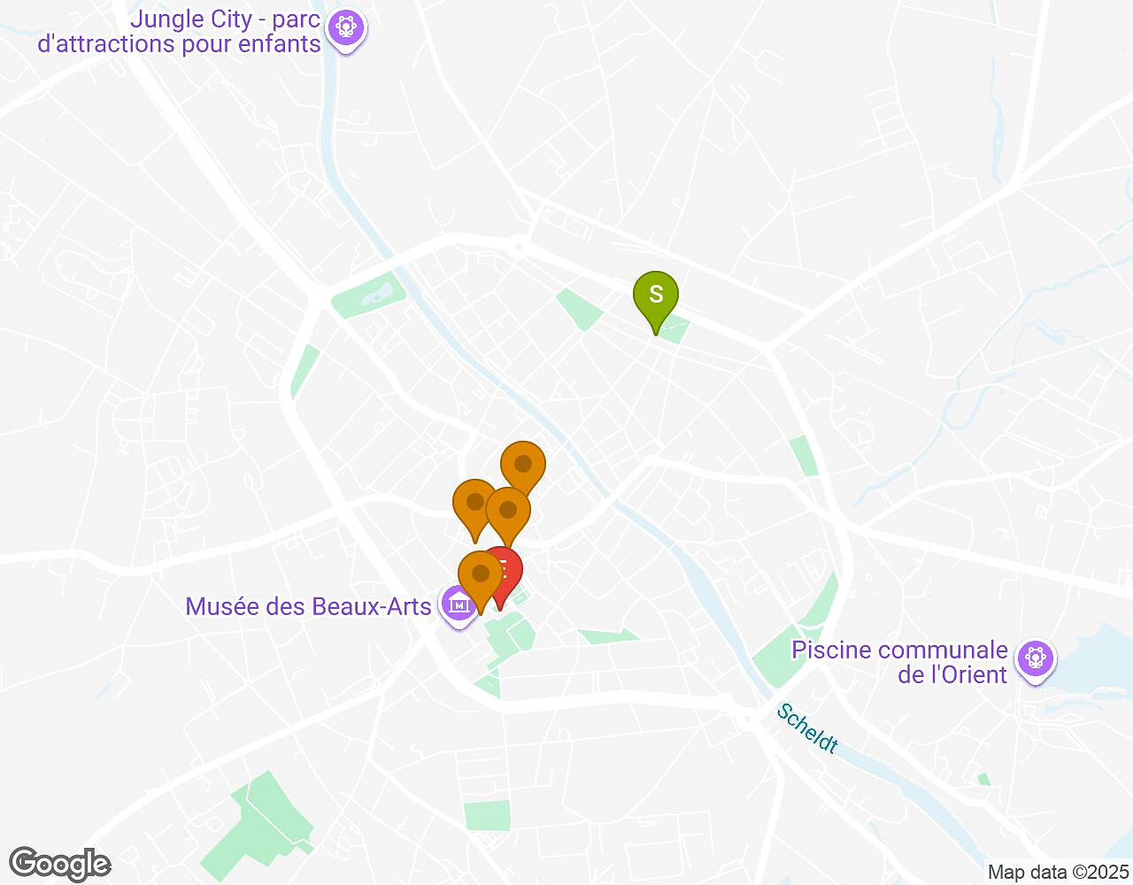 Carte interactive pour L'alchimiste TOURNAI indiquant le point de départ, le point d'arrivée et les points d'intérêt