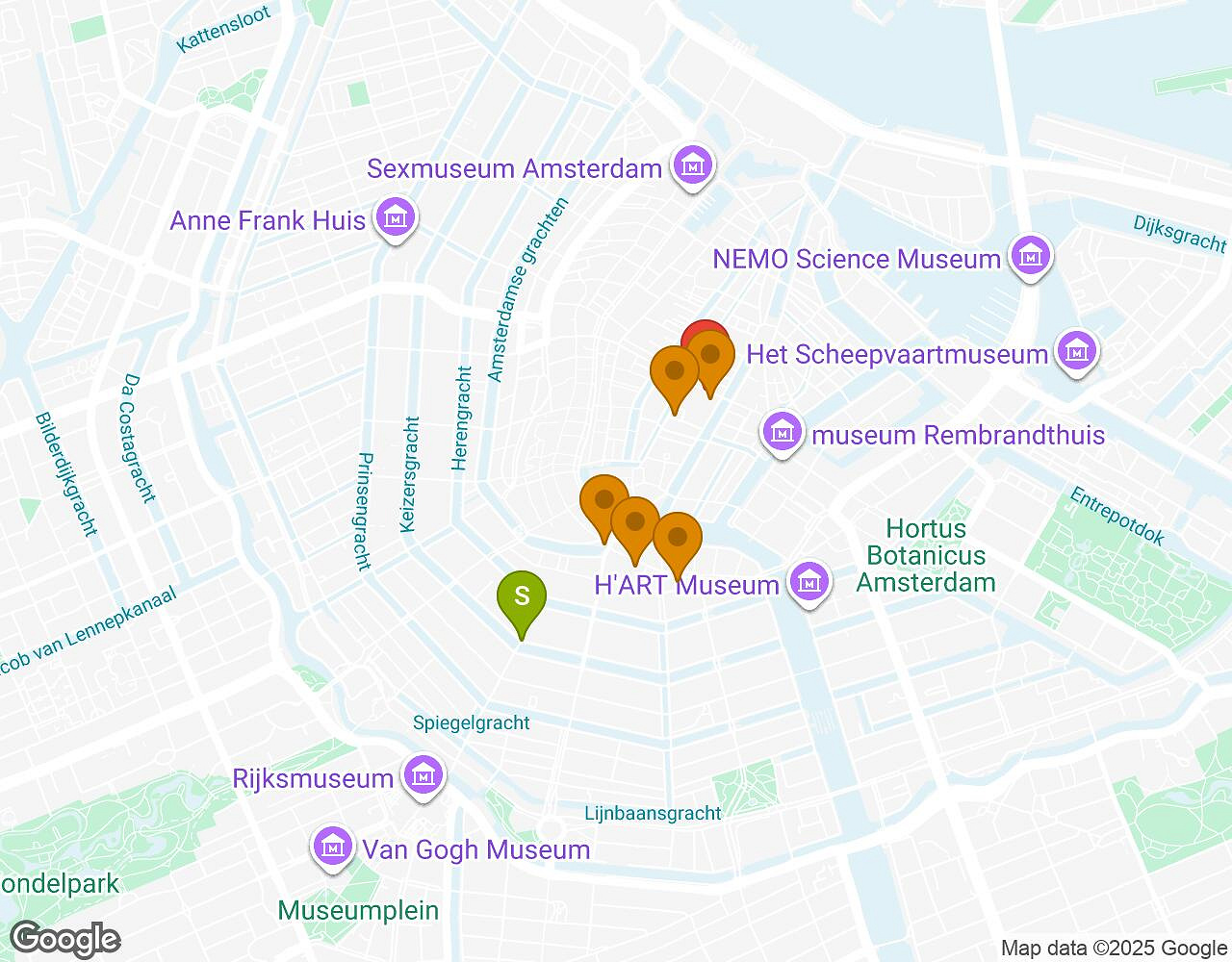 Interactive map for The Alchemist AMSTERDAM showing start point, end point and points of interest