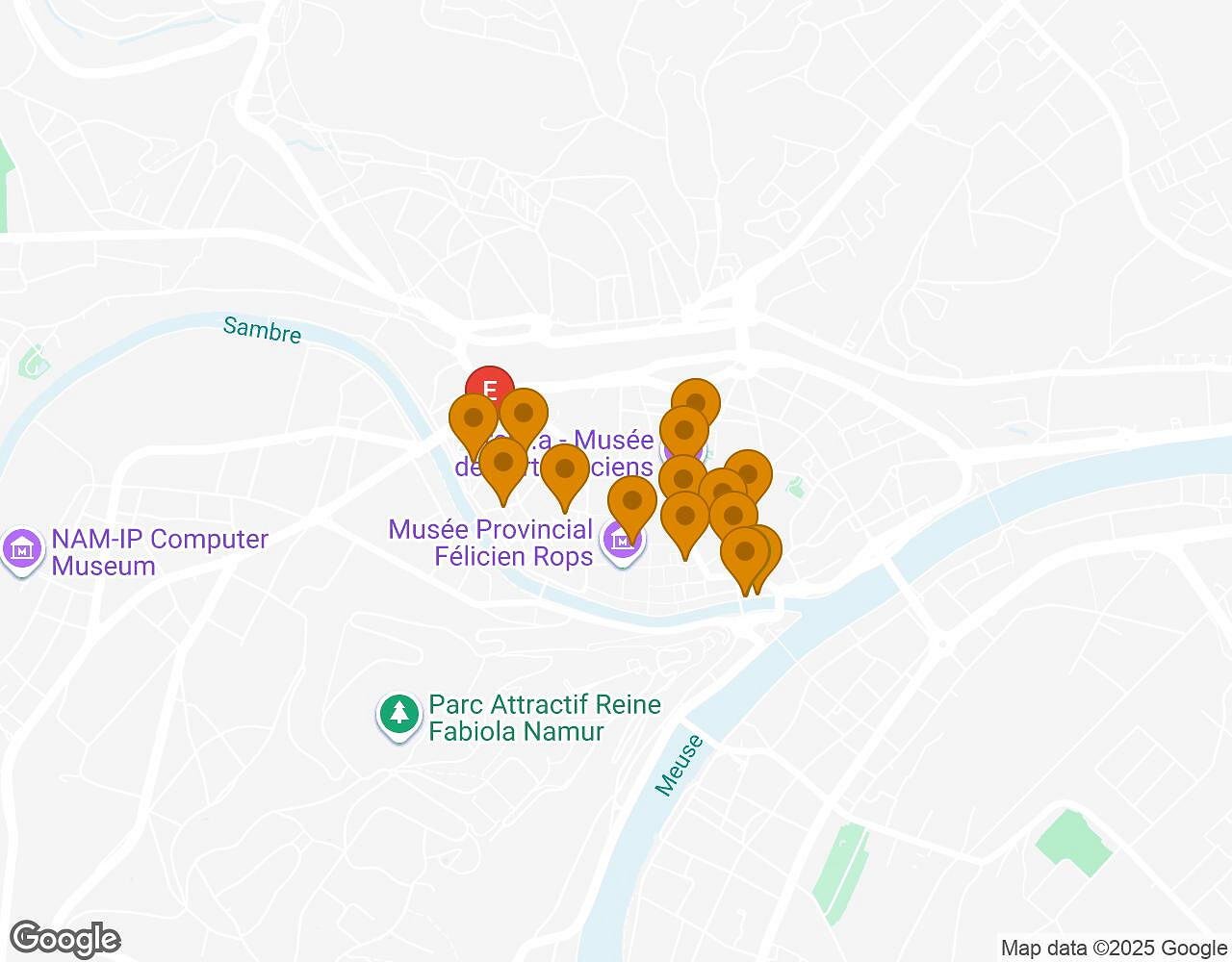 Interactive map for The Alchemist NAMUR showing start point, end point and points of interest