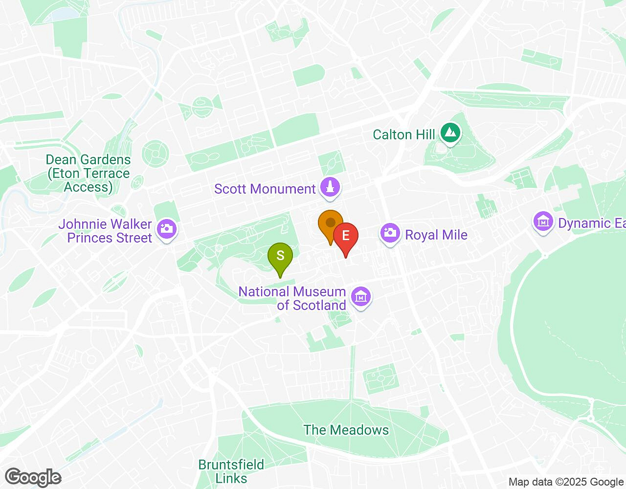 Interactive map for Crazytopia EDINBURGH showing start point, end point and points of interest