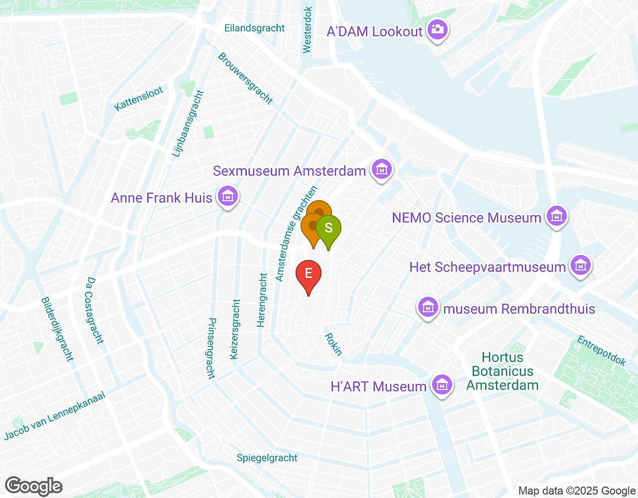 Interactive map for Crazytopia AMSTERDAM showing start point, end point and points of interest
