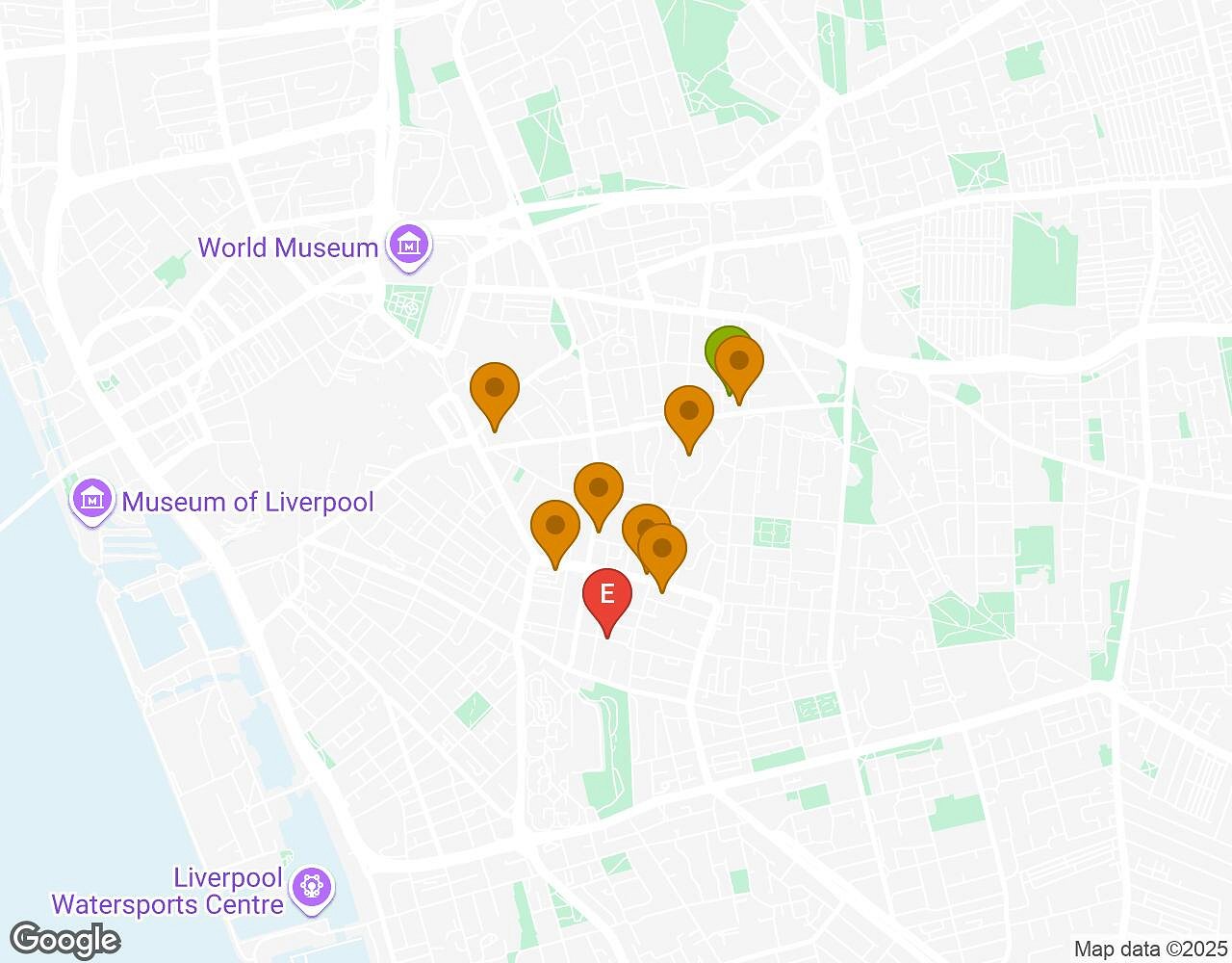 Interactieve kaart voor Crazytopia LIVERPOOL met startpunt, eindpunt en bezienswaardigheden